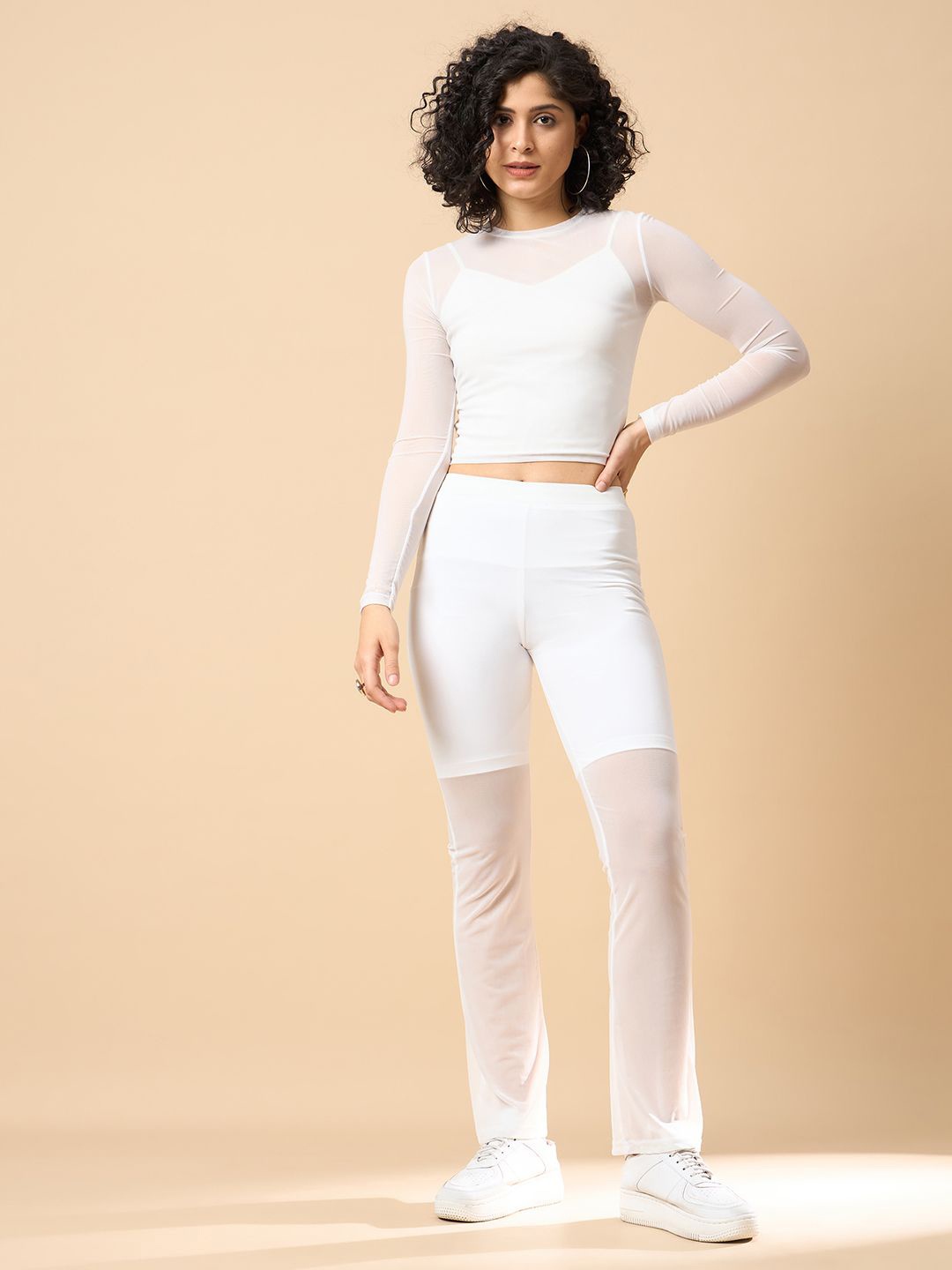 

COLOR CAPITAL Neted Sheer Crop Top, White