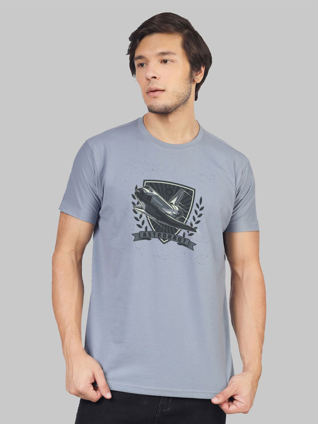 

Greylongg Graphic Printed Round Neck Cotton Regular T-shirt, Grey