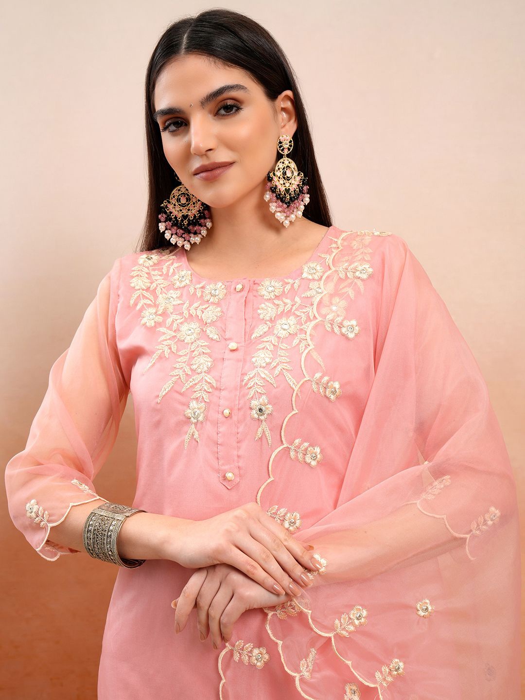 

Vishudh Embroidered Regular Kurta with Trouser & Dupatta, Pink