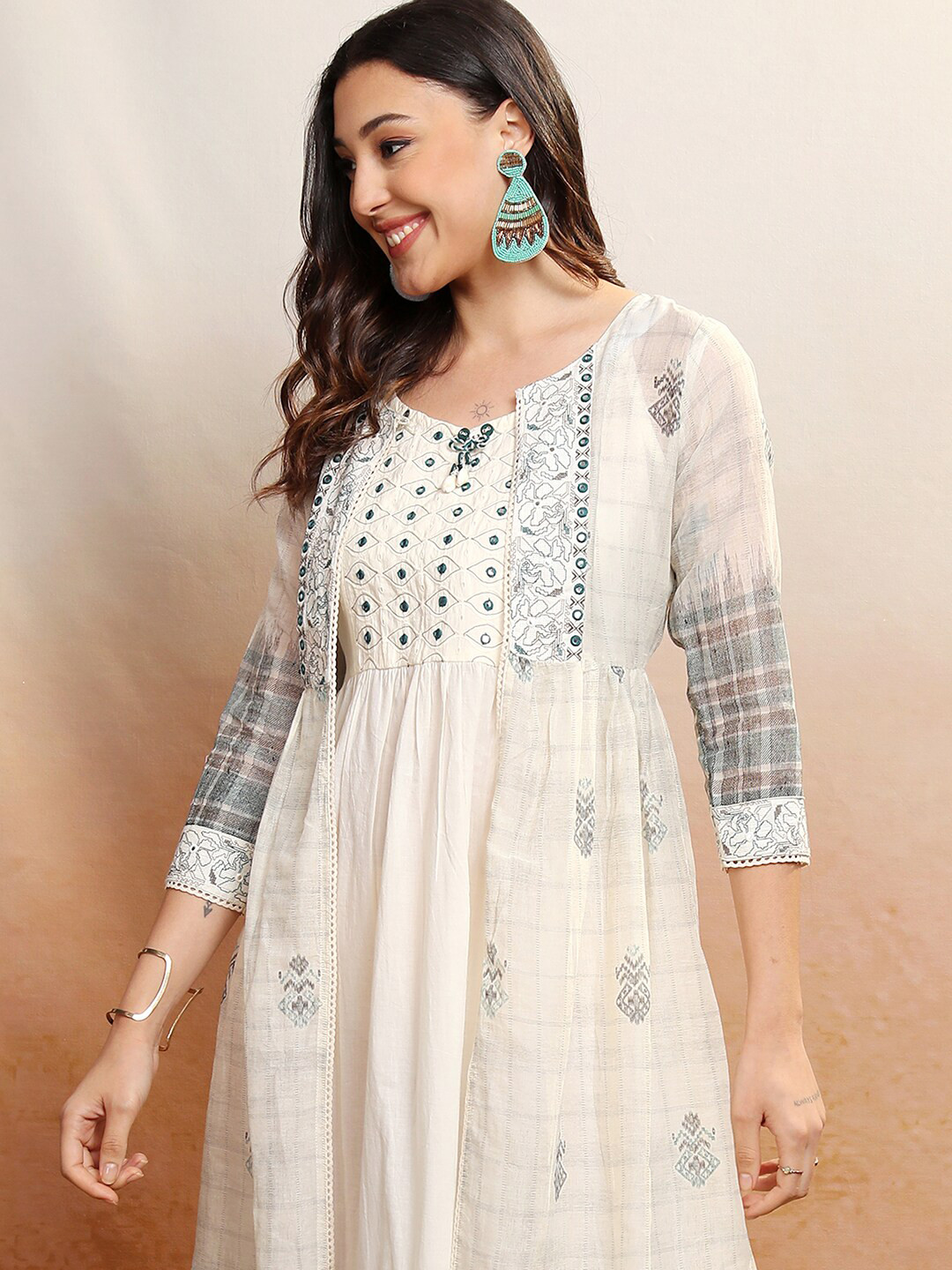 

Vishudh Floral Printed Fit & Flare Midi Dress, Blue