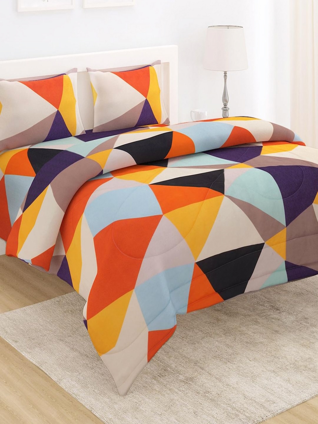 

HOKIPO Orange & Blue Geometric 4 Piece Comforter Double King Bedding Set