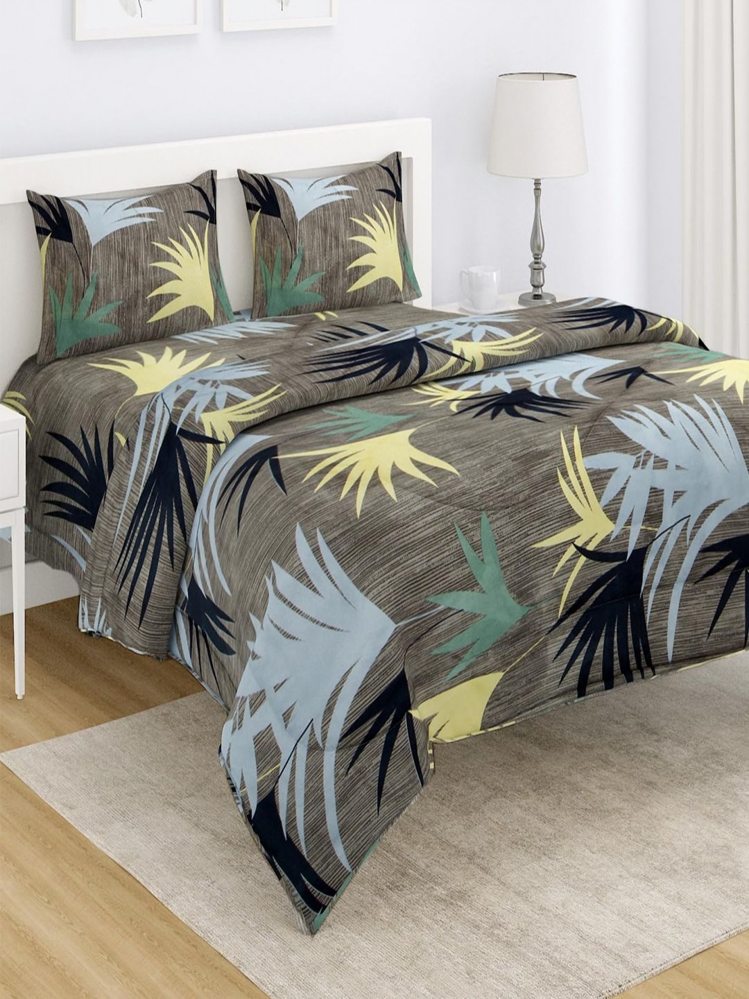 

HOKIPO Grey & Green Floral Bedding Set