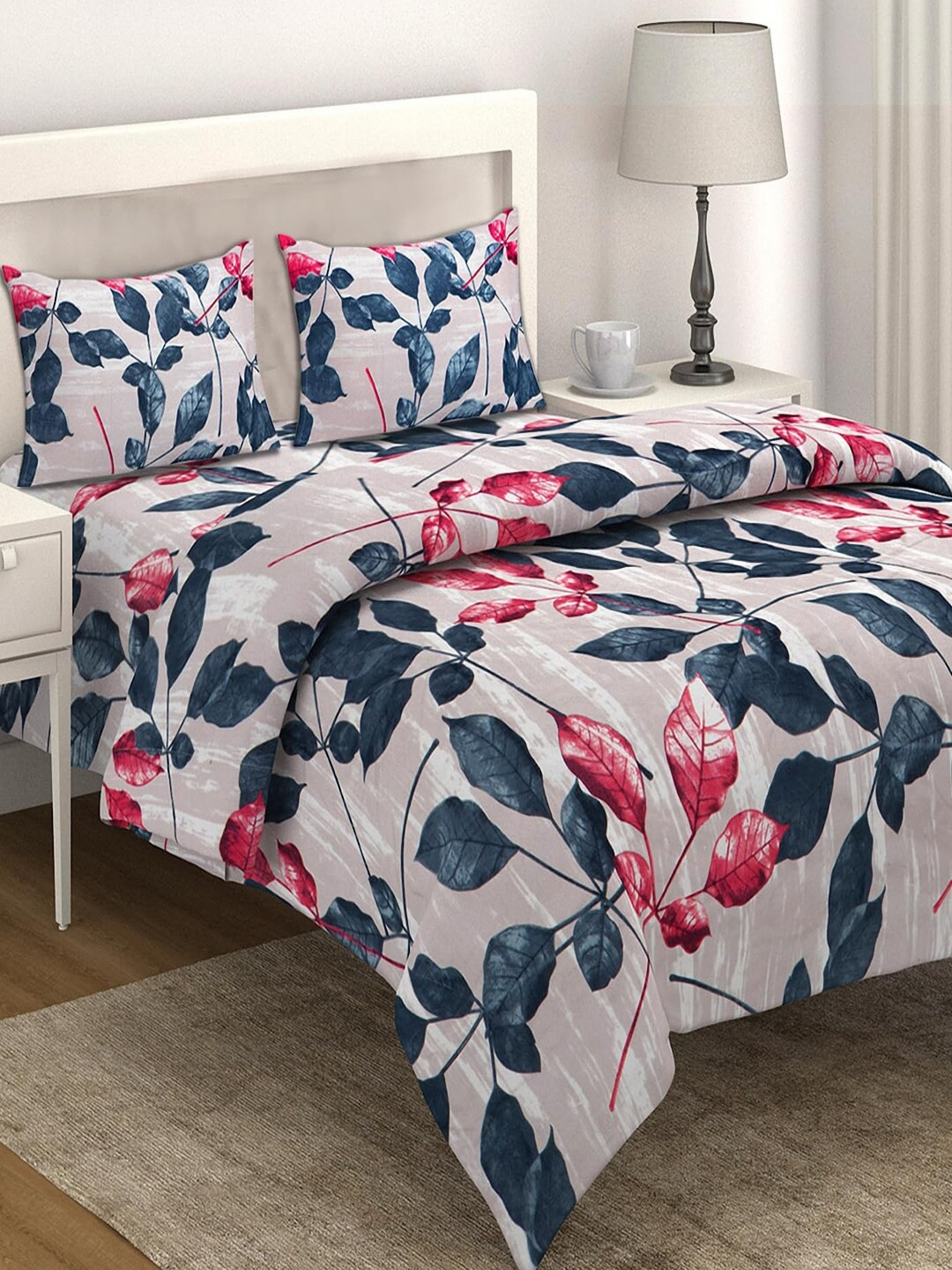 

HOKIPO Pink & Blue Floral 4 Pieces Printed Double King Bedding Set