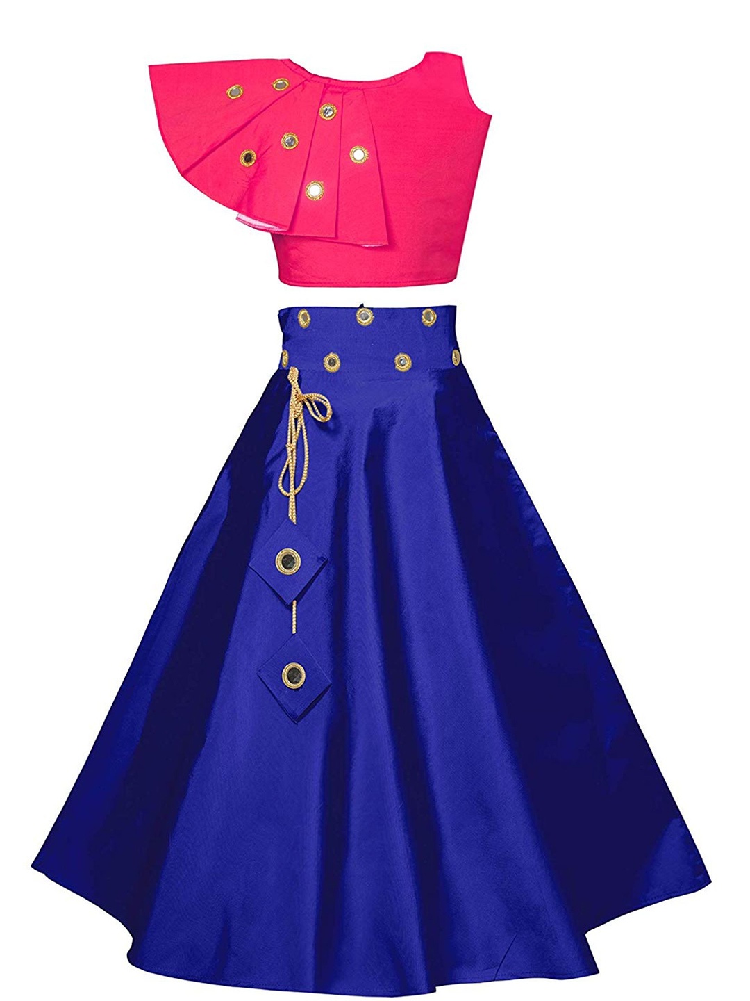 

BAESD Girls Mirror Work Ready to Wear Lehenga Choli, Magenta