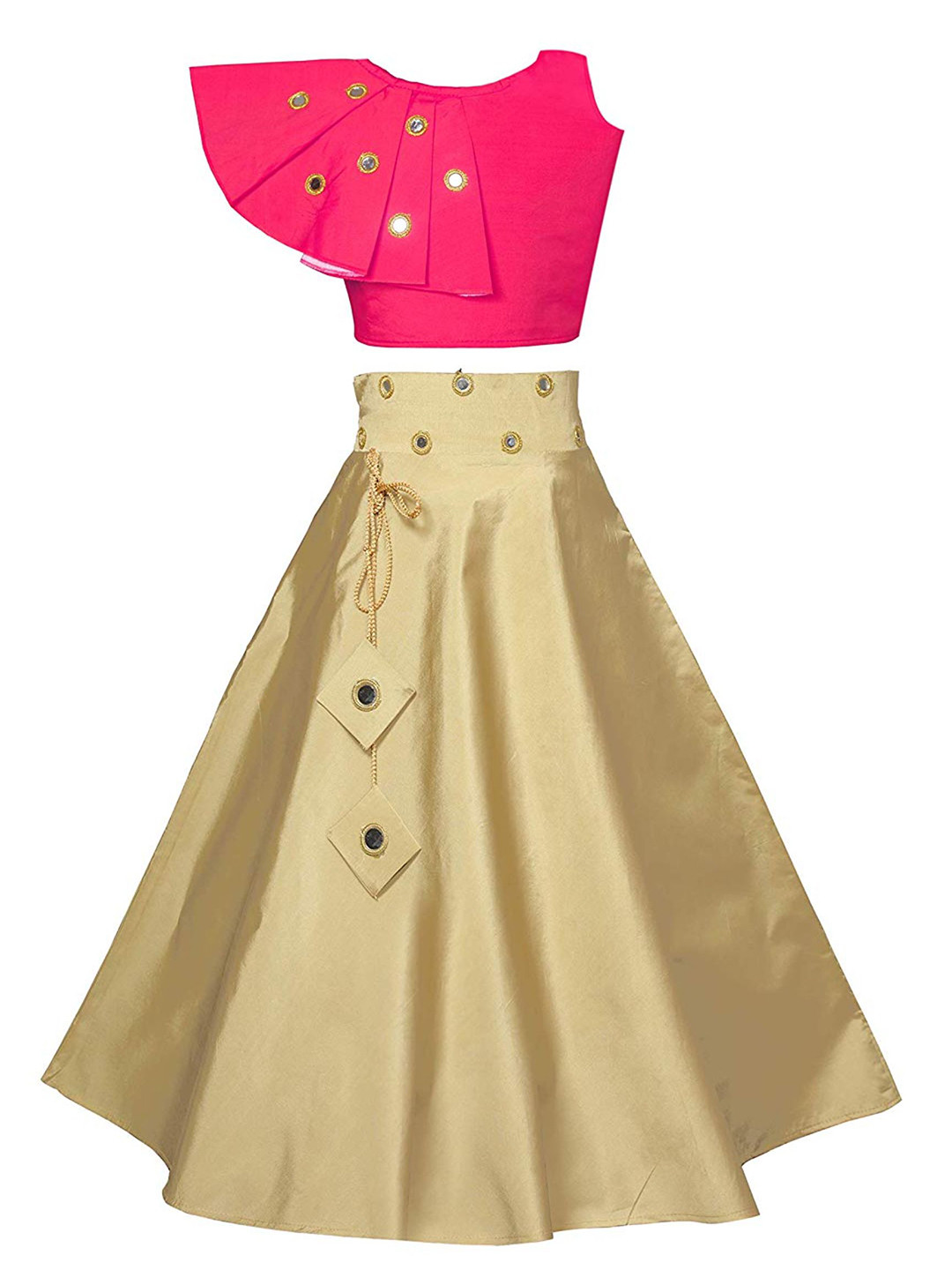 

BAESD Girls Mirror Work Ready to Wear Lehenga Choli, Magenta