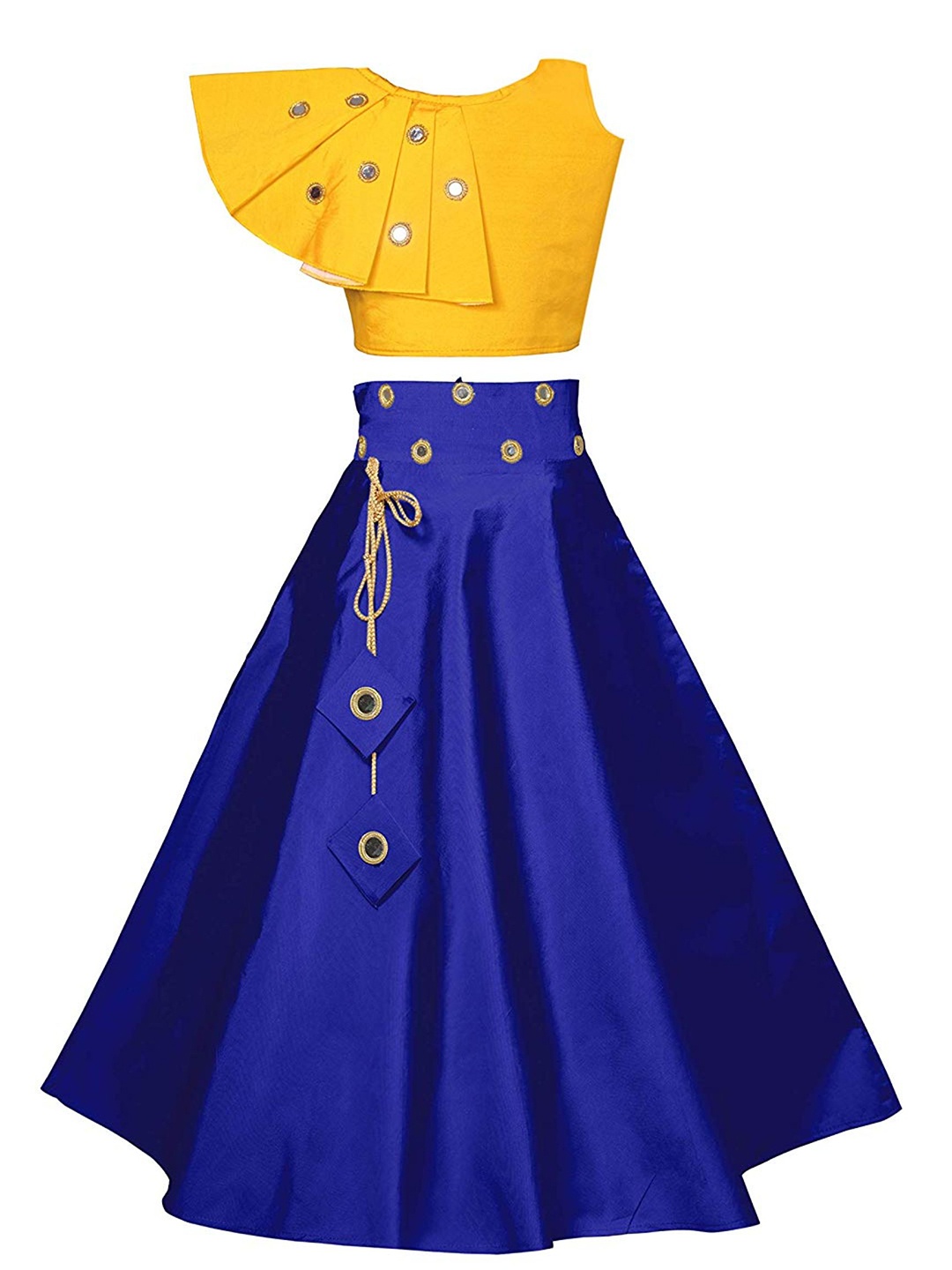 

BAESD Girls Mirror Work Ready to Wear Lehenga Choli, Yellow