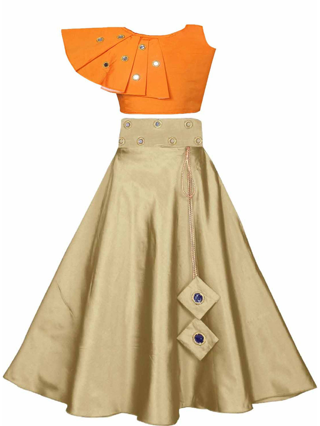 

BAESD Girls Mirror Work Ready to Wear Lehenga Choli, Orange