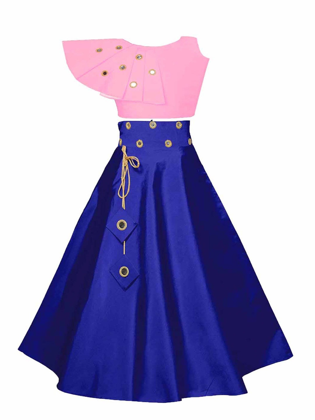 

BAESD Girls Mirror Work Ready to Wear Lehenga Choli, Pink