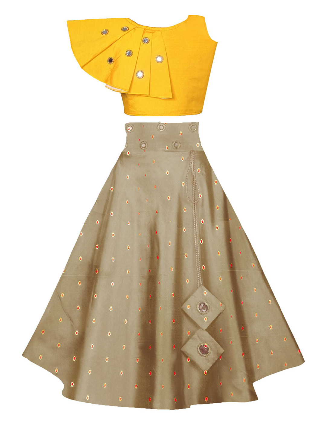 

BAESD Girls Mirror Work Ready to Wear Lehenga Choli, Yellow