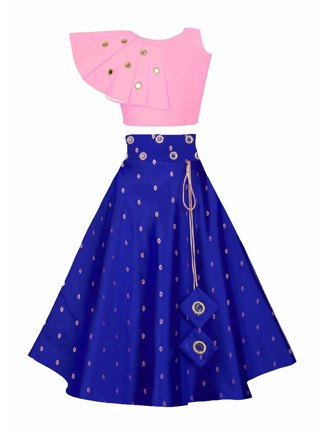 BAESD Girls Embroidered Mirror Work Ready to Wear Lehenga Choli, Pink