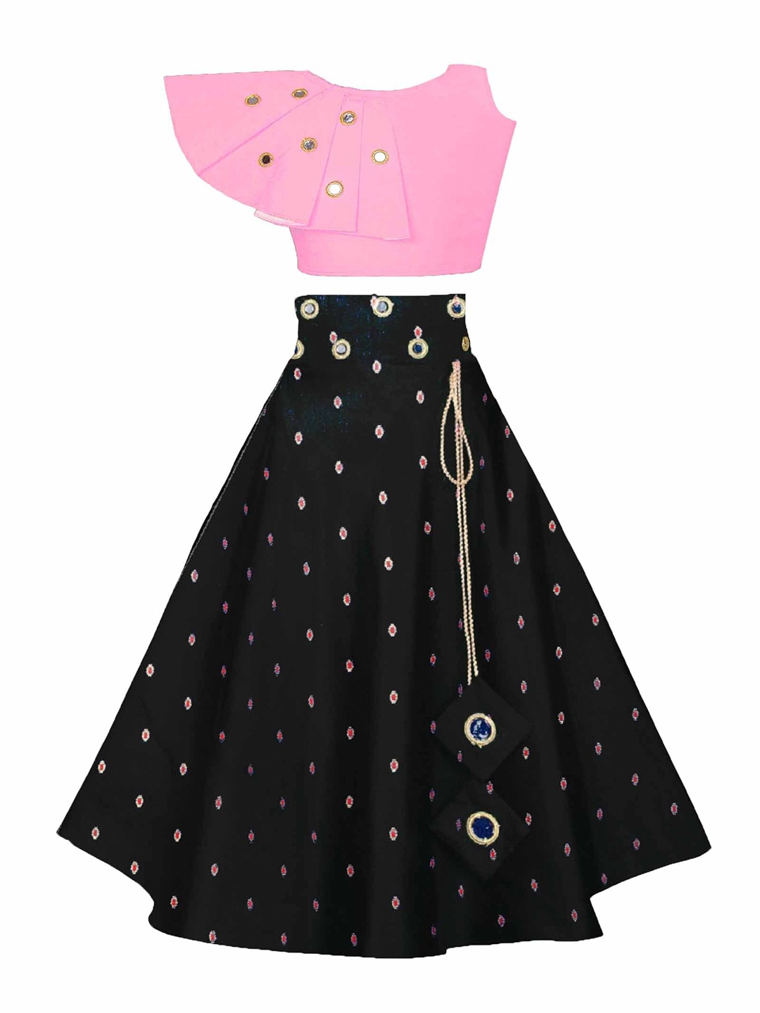 

BAESD Girls Mirror Work Ready to Wear Lehenga Choli, Pink