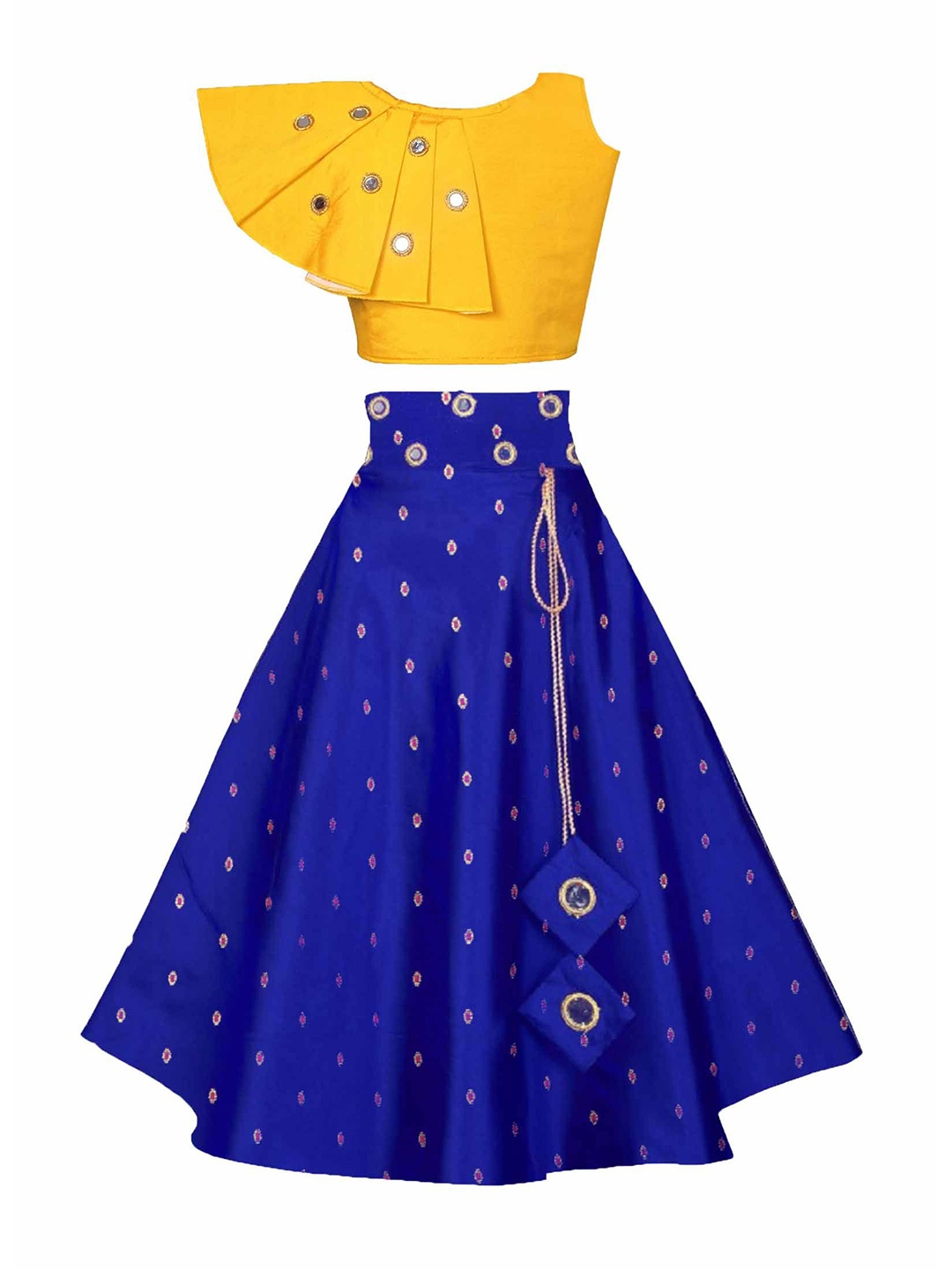 BAESD Girls Mirror Work Ready to Wear Lehenga Choli, Yellow