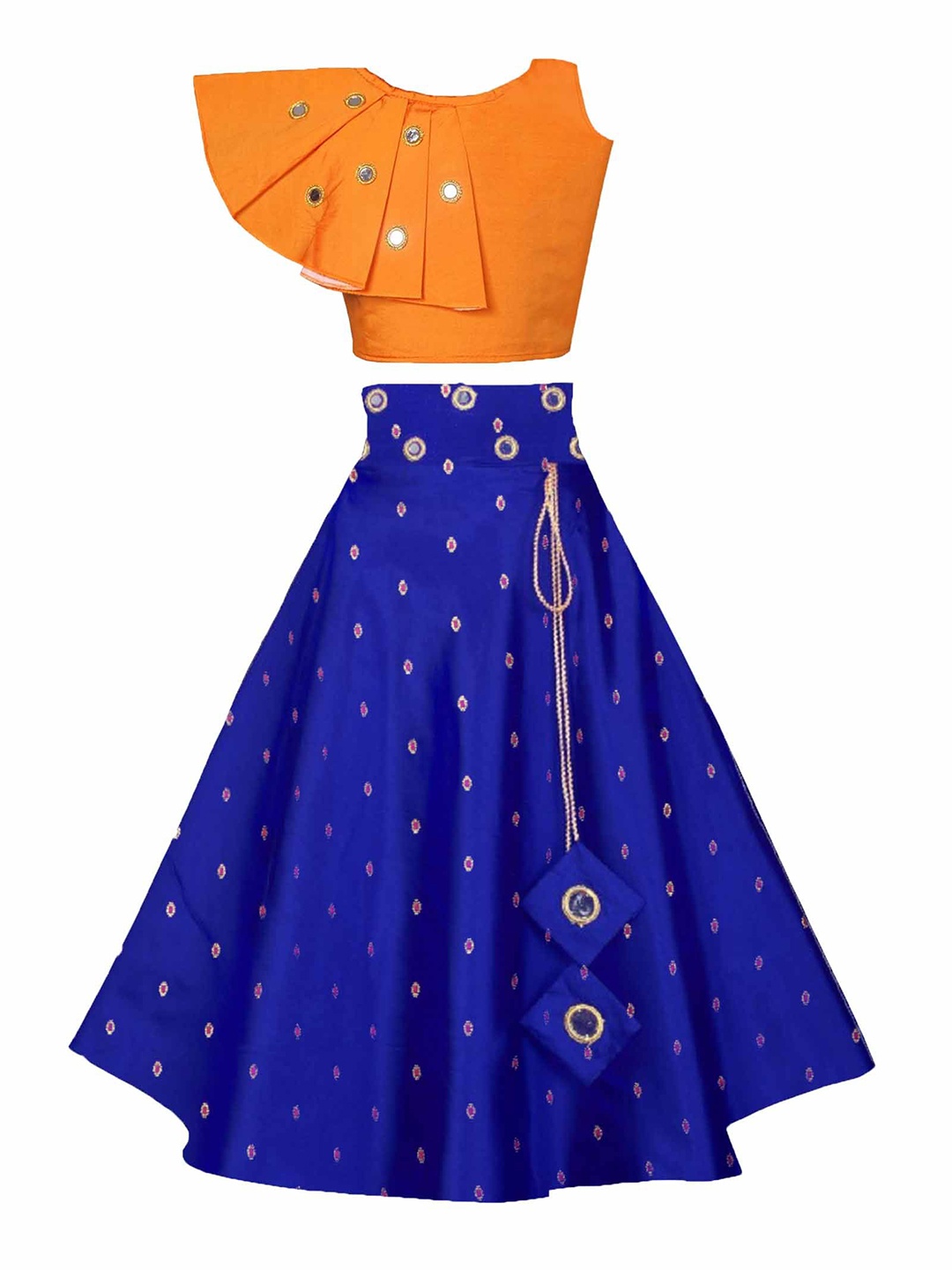

BAESD Girls Mirror Work Ready to Wear Lehenga Choli, Orange