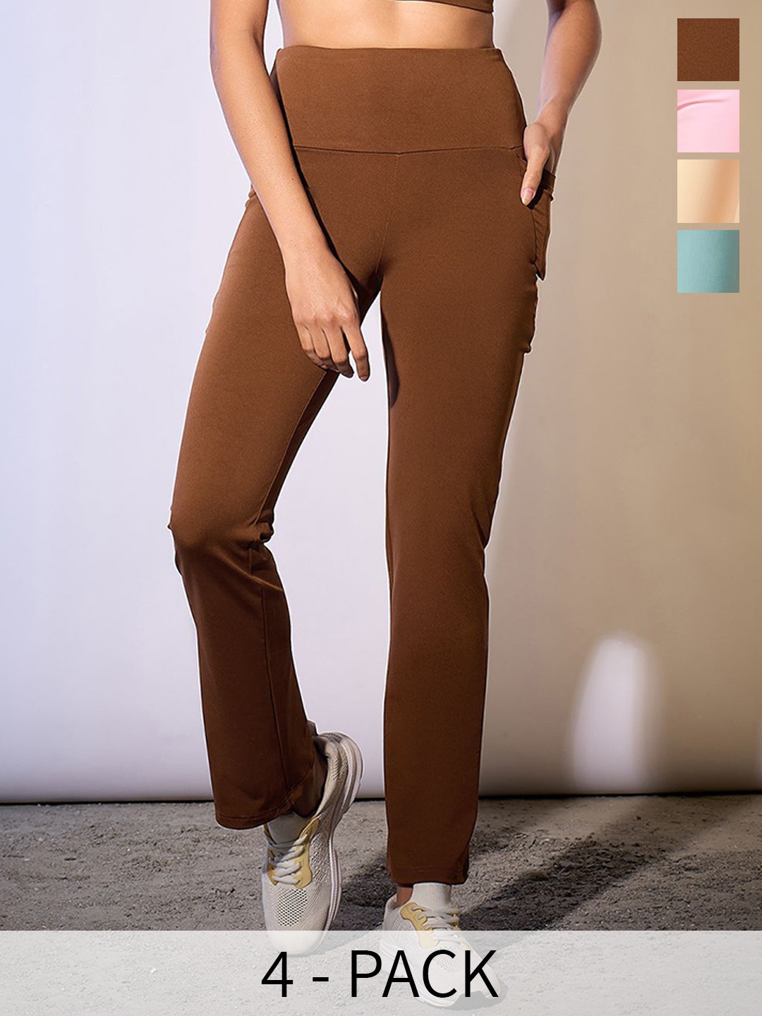 

COLOR CAPITAL Women Pack of 4 Ankle-Length Gym Tights, Coffee brown