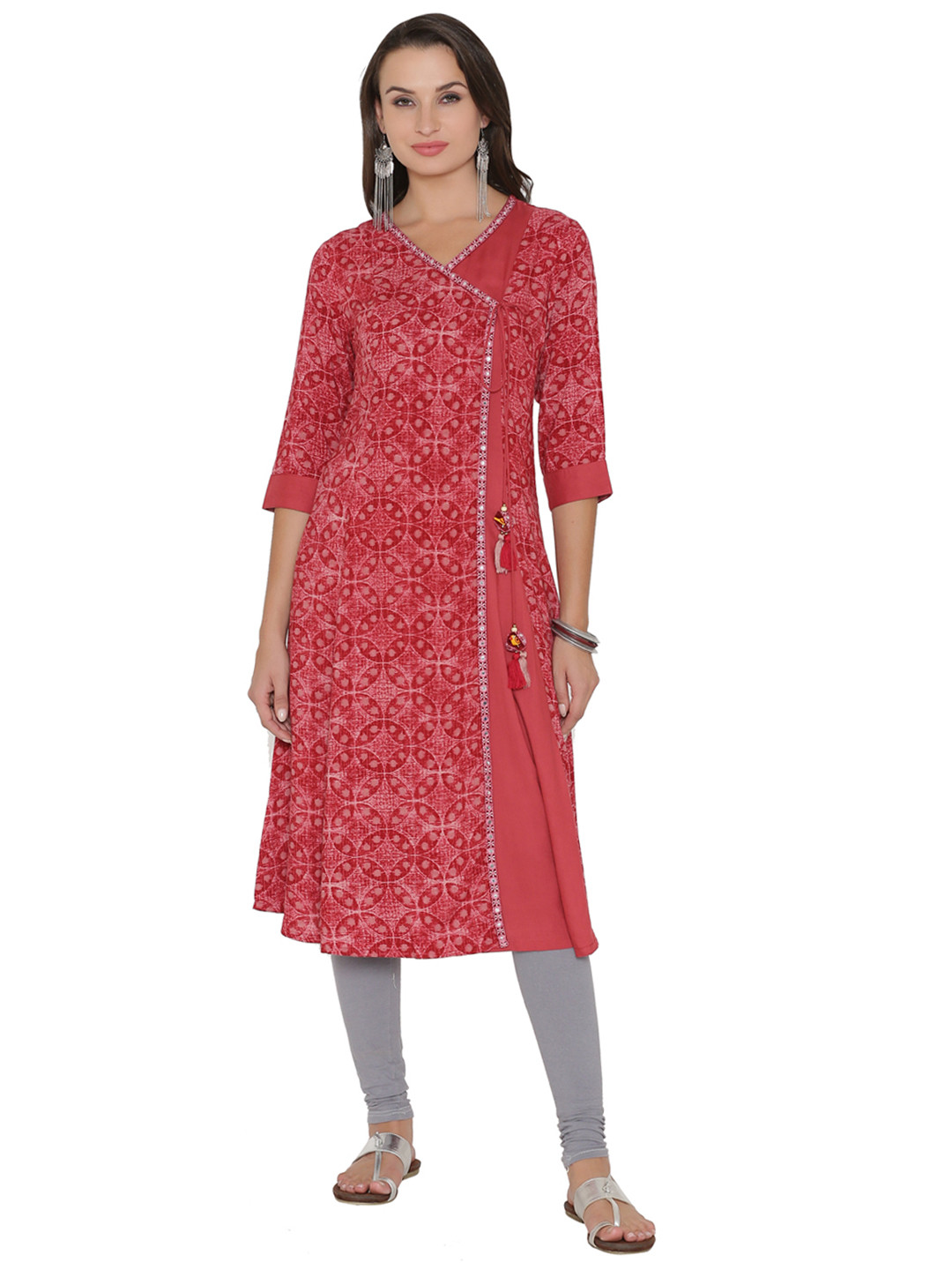 

Shree Women Red Printed Angrakha A-Line Kurta