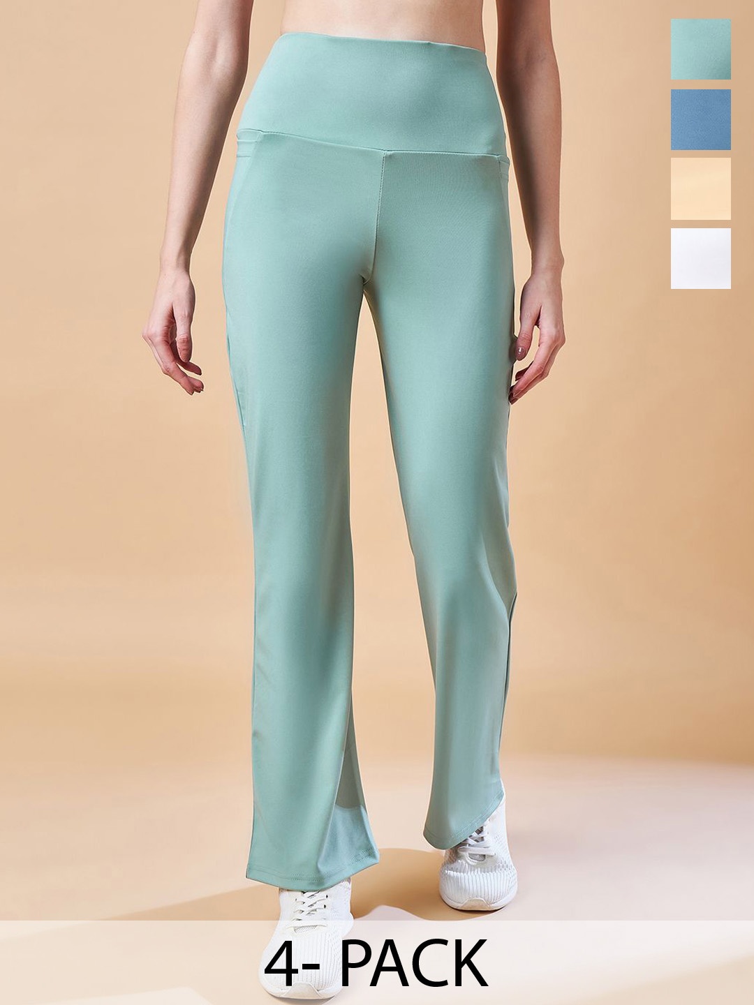 

COLOR CAPITAL Pack of 4 Antimicrobial Ankle-Length Gym Tights, Sea green