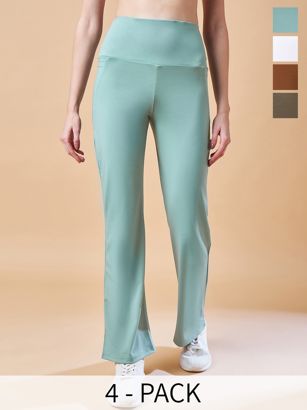 

COLOR CAPITAL Pack of 4 Antimicrobial Ankle-Length Gym Tights, Sea green