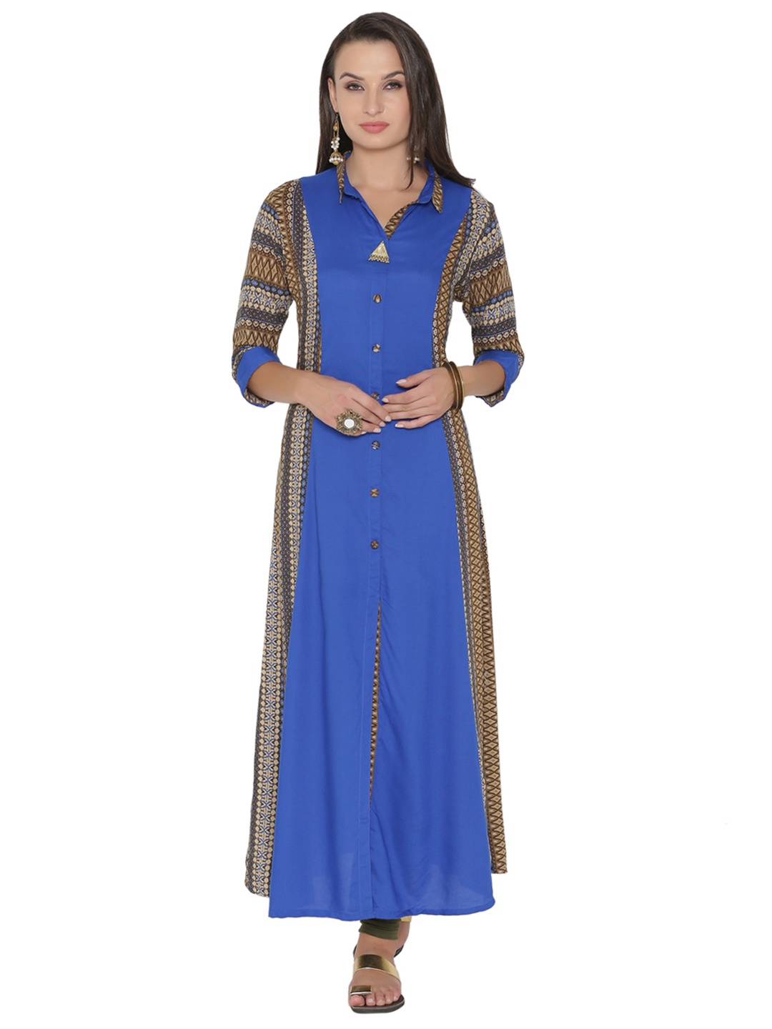 

Shree Women Blue & Brown Printed A-Line Kurta