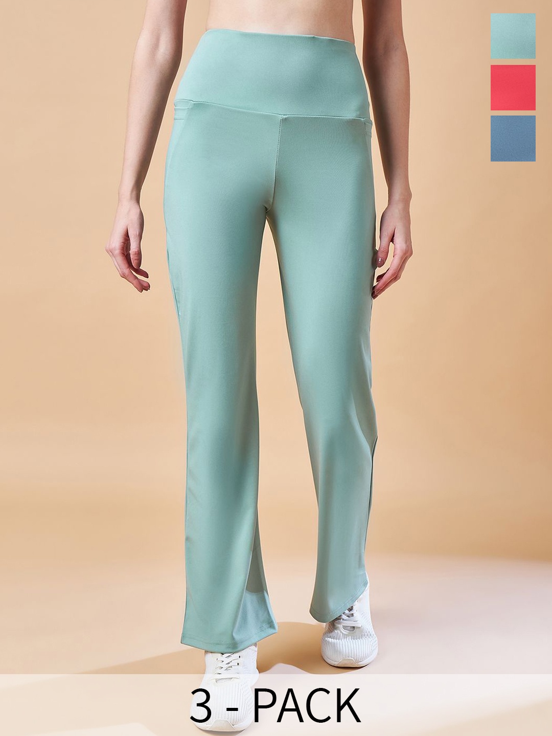 

COLOR CAPITAL Pack Of 3 Flared Ankle-Length Gym Tights, Sea green