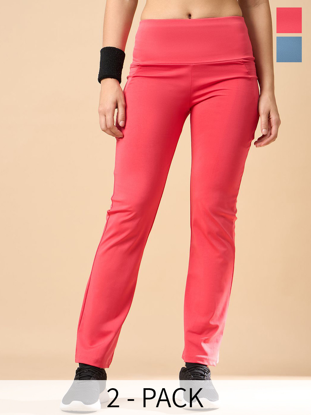 

COLOR CAPITAL Women Pack Of 2 Flared Antimicrobial Ankle-Length Gym Tights, Coral