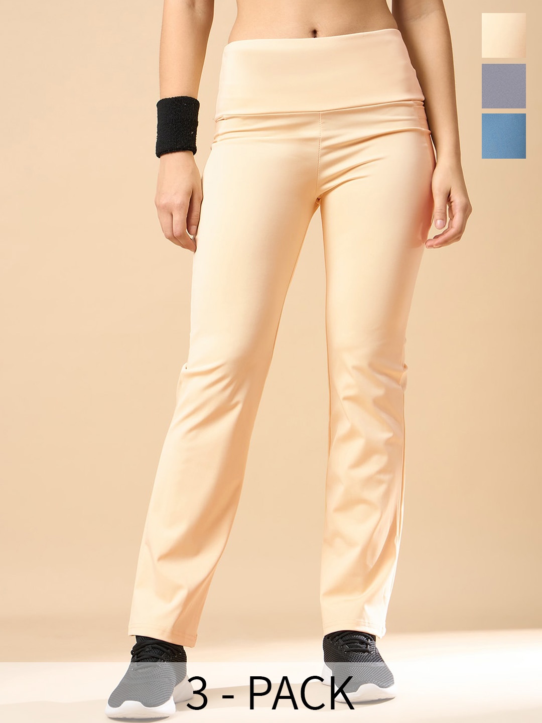 

COLOR CAPITAL Women Pack Of 3 High-Rise Antimicrobial Tights, Cream