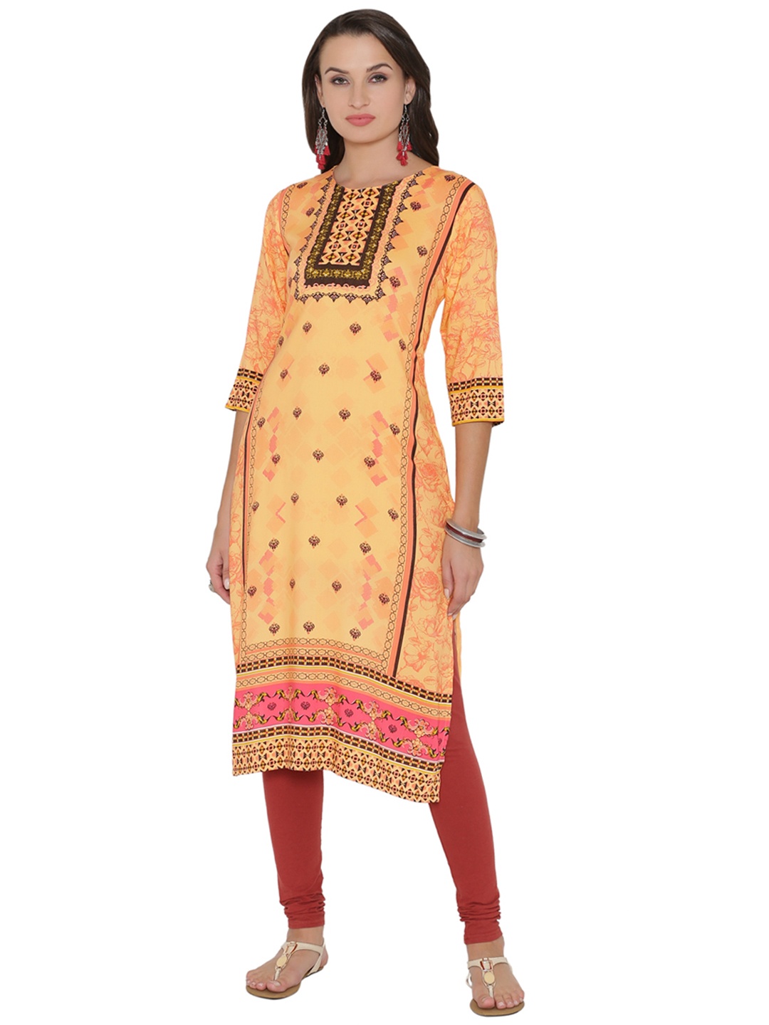 

Shree Women Orange Printed Straight Kurta