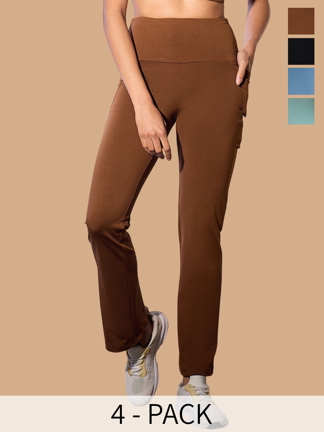 

COLOR CAPITAL Pack of 4 Slim Fit Antimicrobial Ankle-Length Gym Tights, Brown