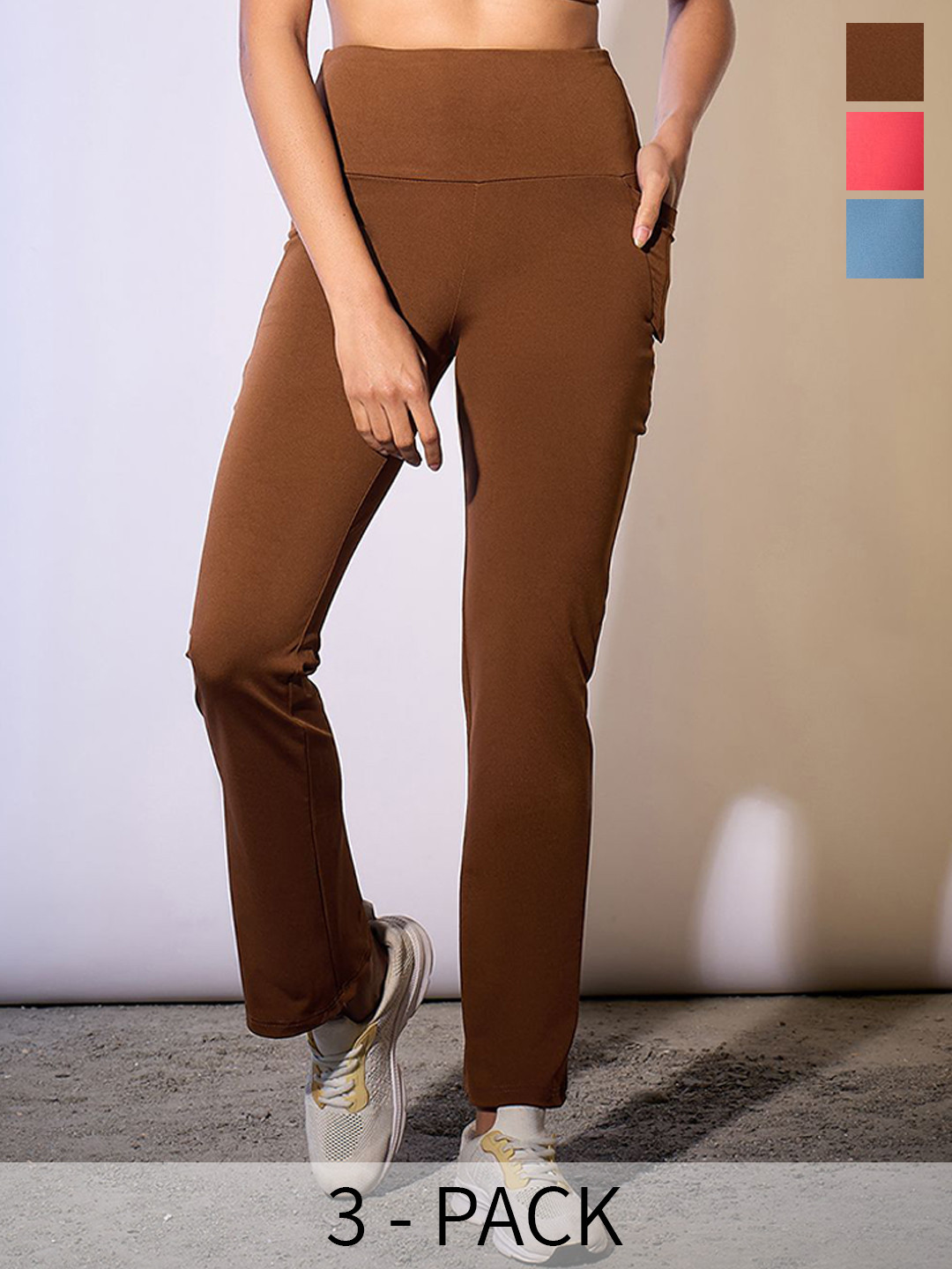 

COLOR CAPITAL Pack Of 3 Flared Antimicrobial Ankle-Length Gym Tights, Brown