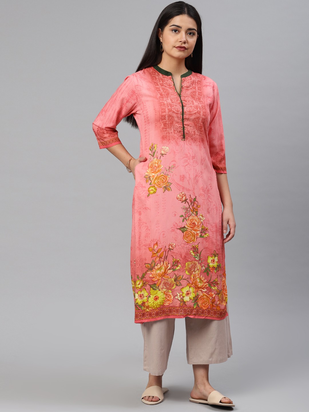 

Shree Women Pink Printed Straight Kurta