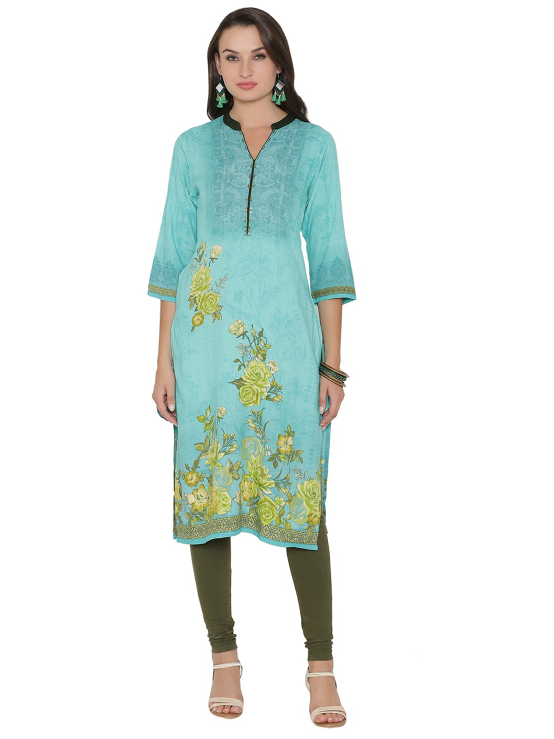 

Shree Women Green Printed Straight Kurta