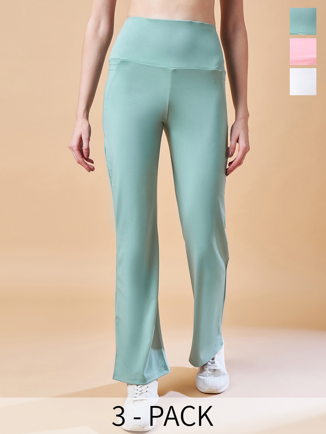 

COLOR CAPITAL Pack of 3 Slim Fit Antimicrobial Ankle-Length Gym Tights, Sea green