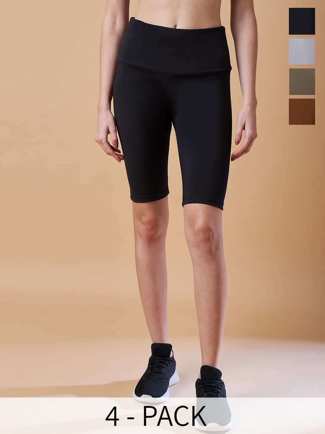 

COLOR CAPITAL Women Pack Of 4 Anti-Microbial Knee-Length Tights, Black