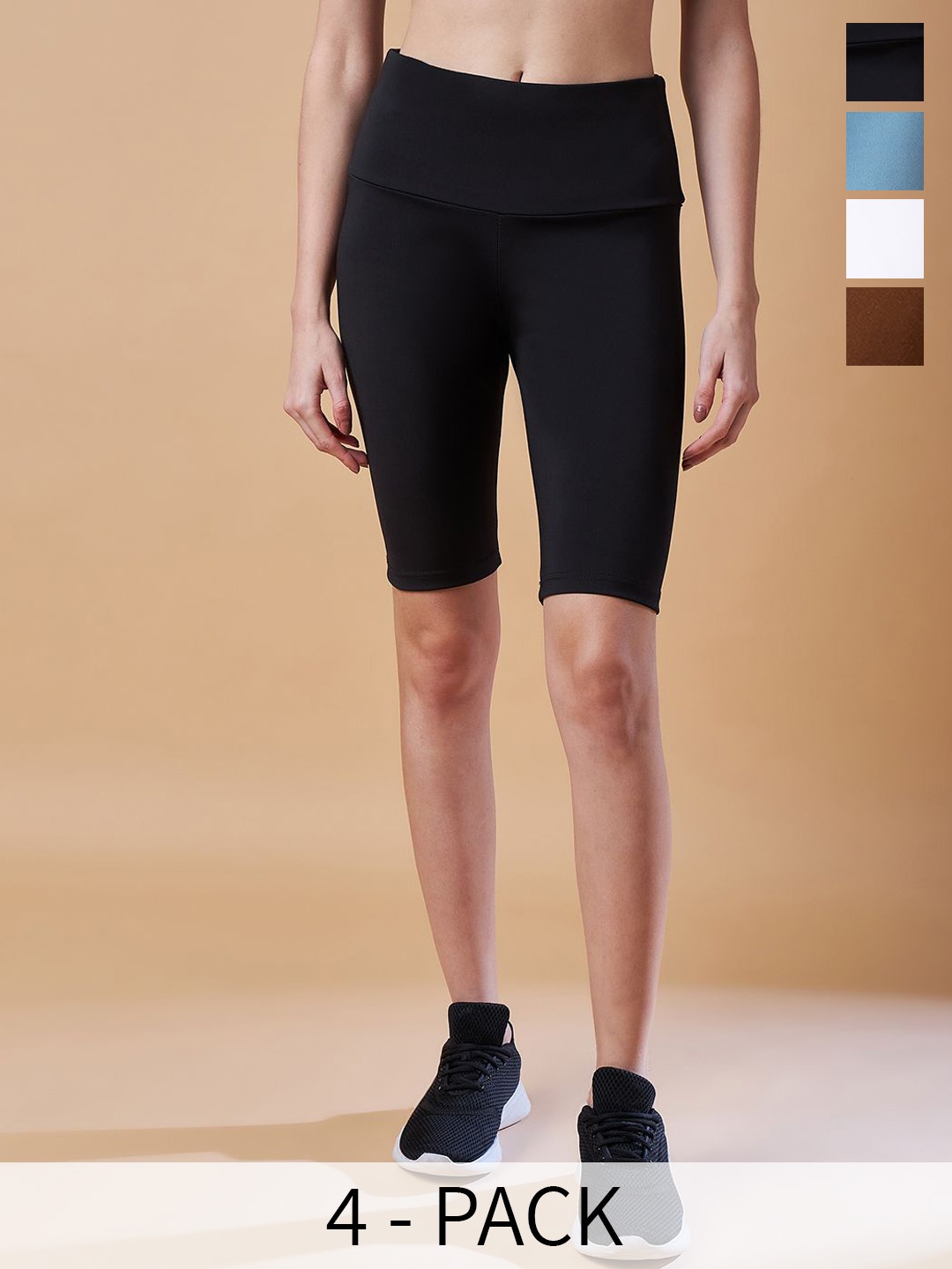 

COLOR CAPITAL Pack of 4 Antimicrobial Above Knee-Length Gym Tights, Black