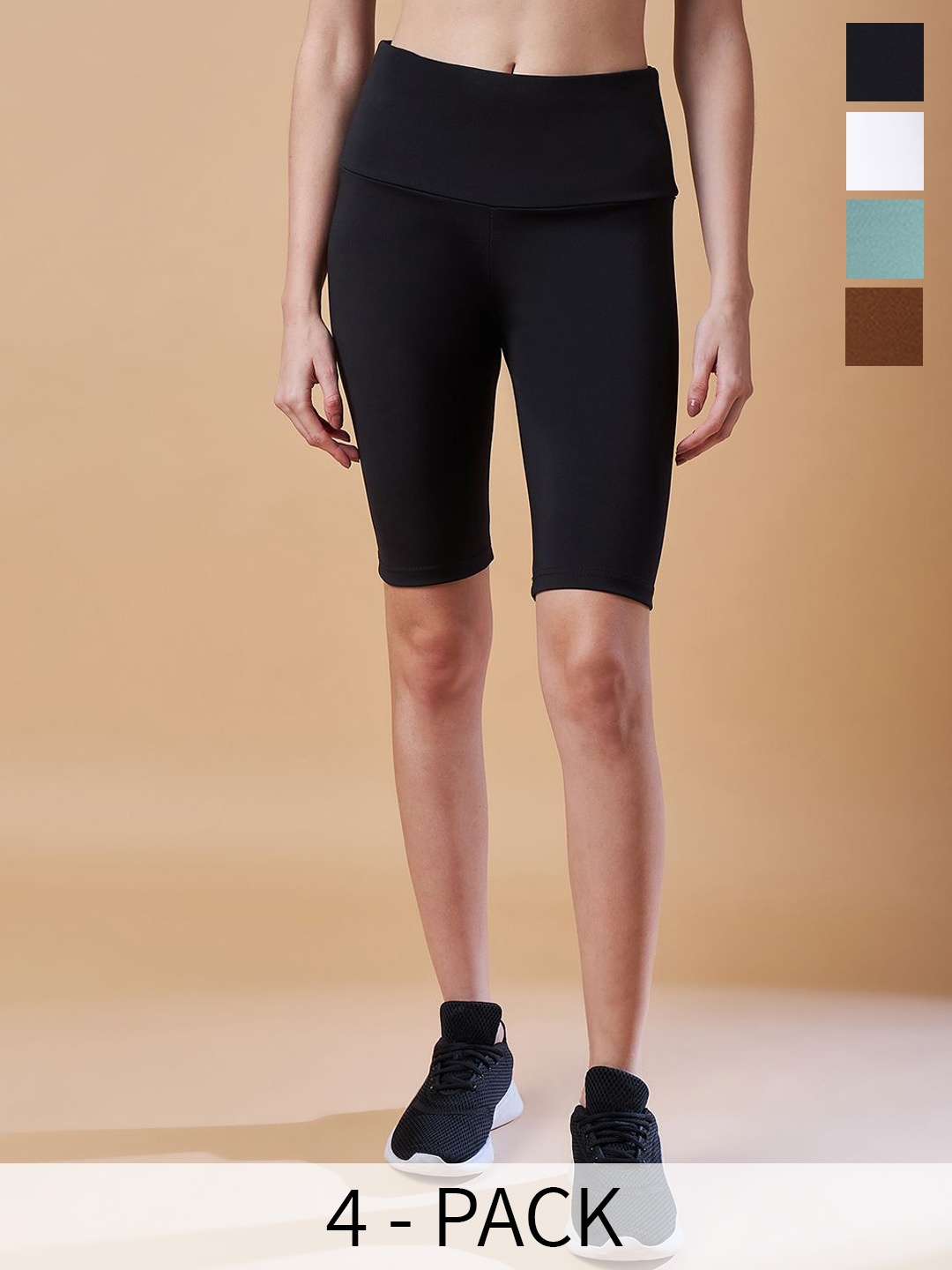 

COLOR CAPITAL Women Pack Of 4 Antimicrobial Above Knee Gym Tights, Black