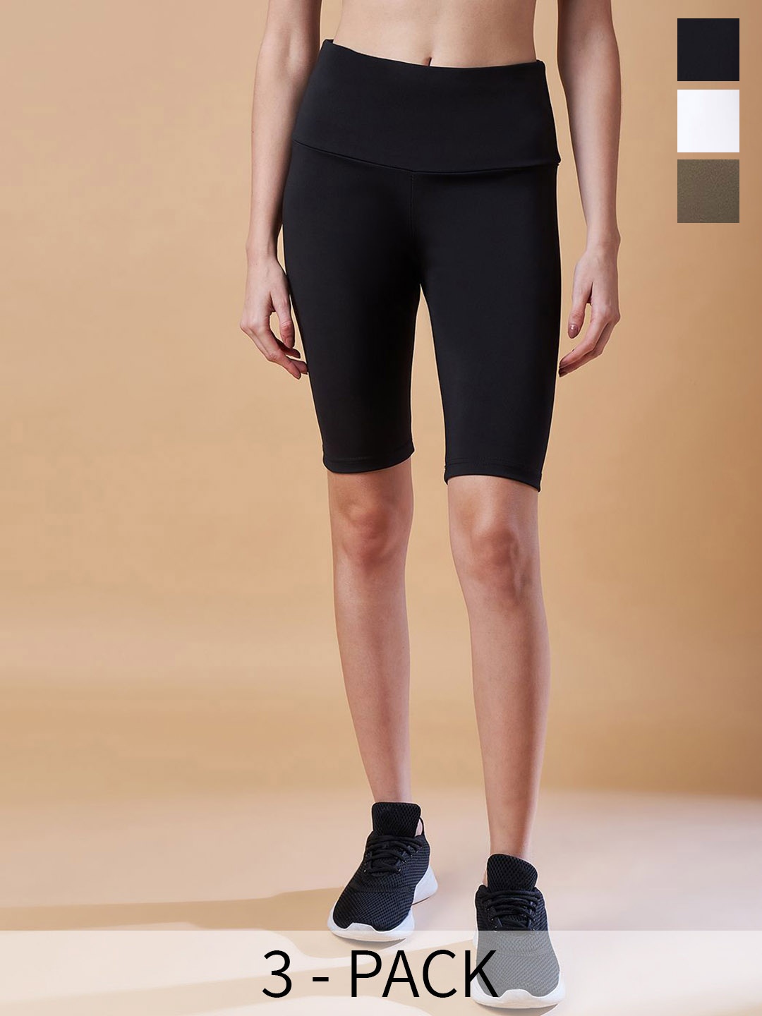 

COLOR CAPITAL Women Pack Of 3 Antimicrobial Above Knee Gym Tights, Black