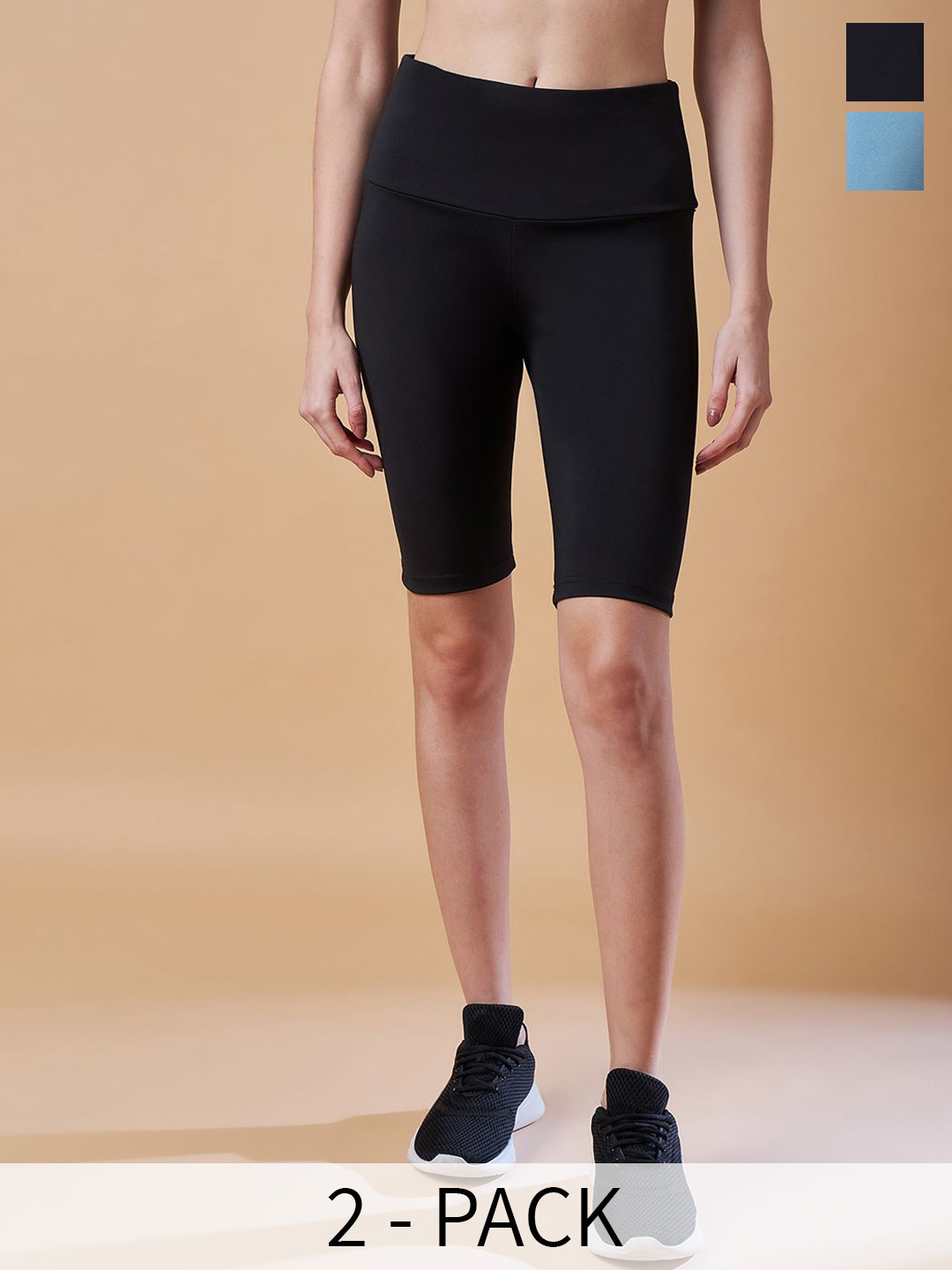 

COLOR CAPITAL Pack of 2 Slim-fit Antimicrobial Above Knee Length Gym Tights, Black