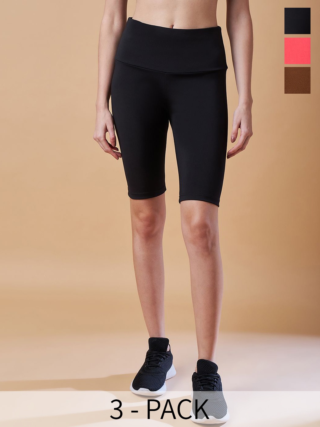 

COLOR CAPITAL Pack of 3 Above knee-Length Gym Tights, Black