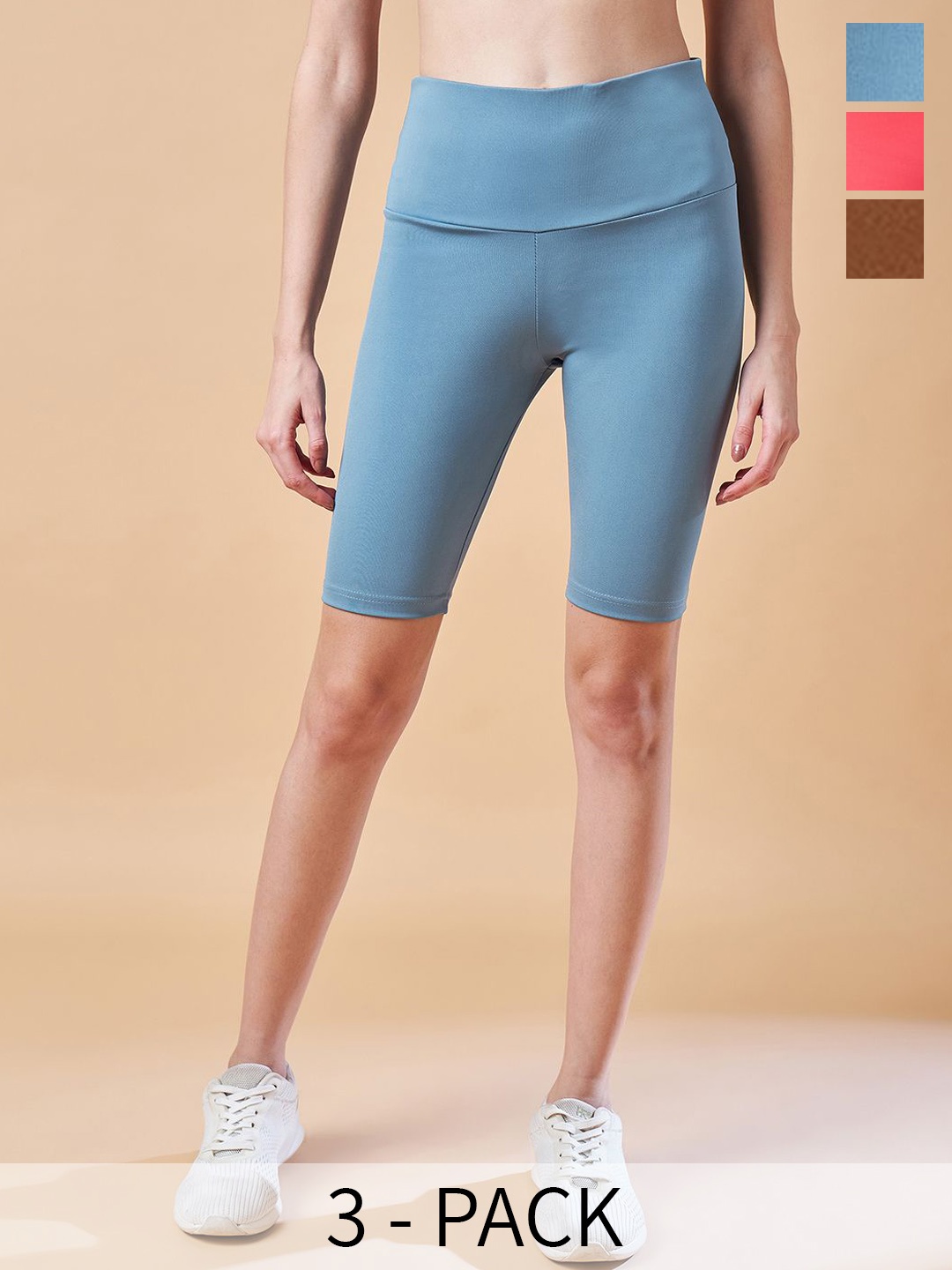 

COLOR CAPITAL Women Pack Of 3 Antimicrobial Above Knee Gym Tights, Blue