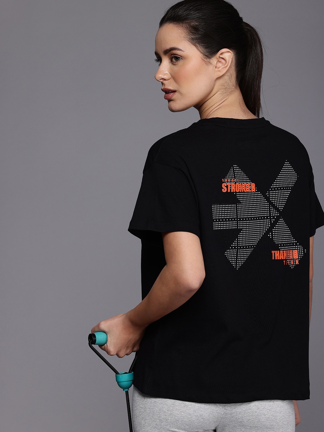 

HRX by Hrithik Roshan Brand Logo Printed Pure Cotton Training T-shirt, Black