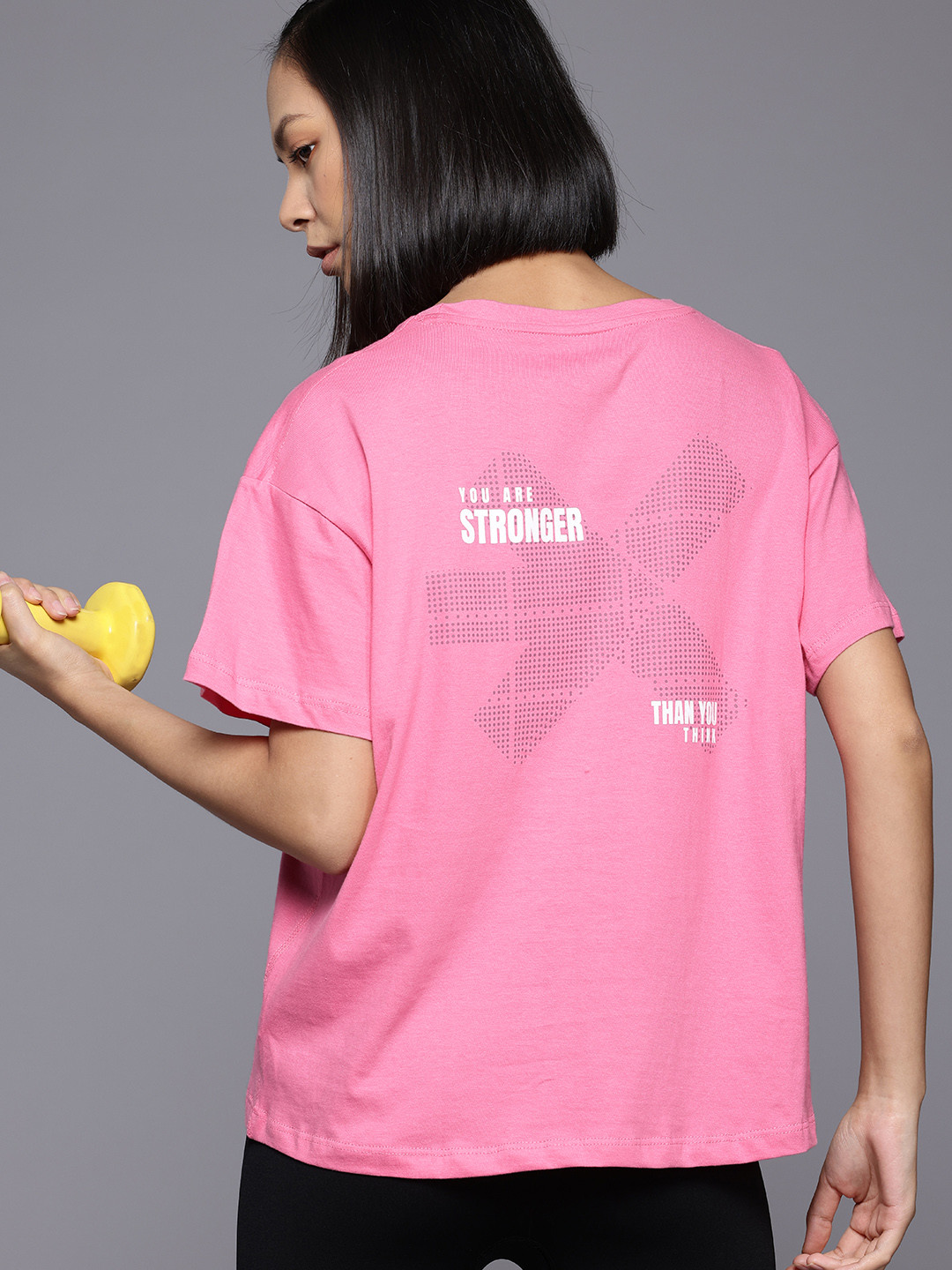

HRX by Hrithik Roshan Typography Print Pure Cotton Training T-shirt, Pink