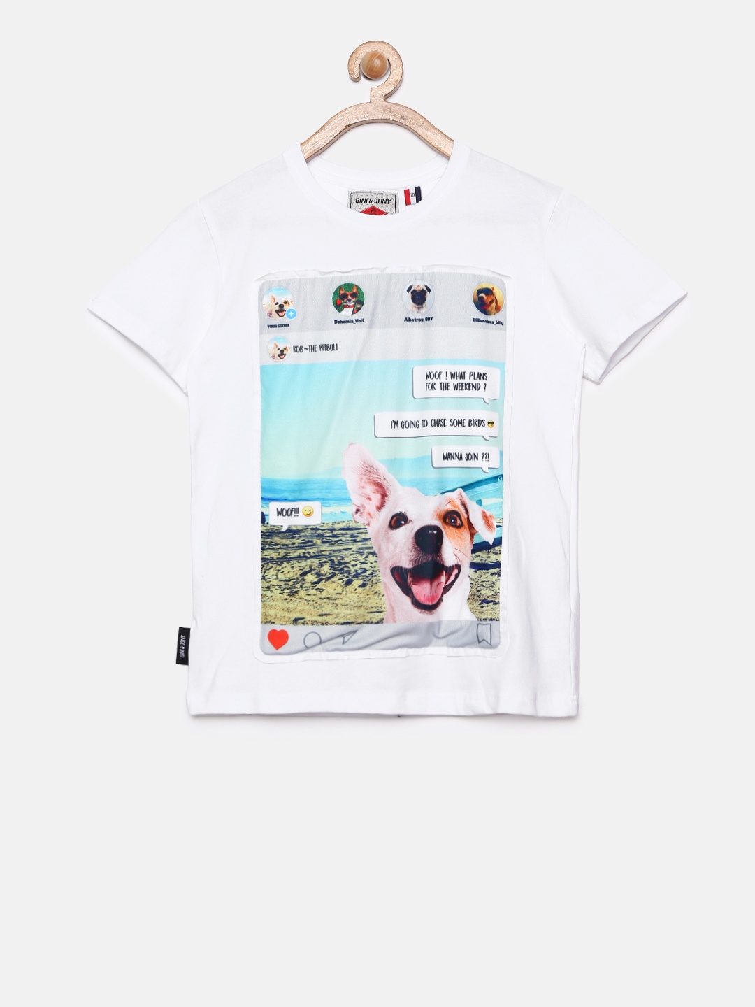 

Gini and Jony Boys White Printed Round Neck T-shirt