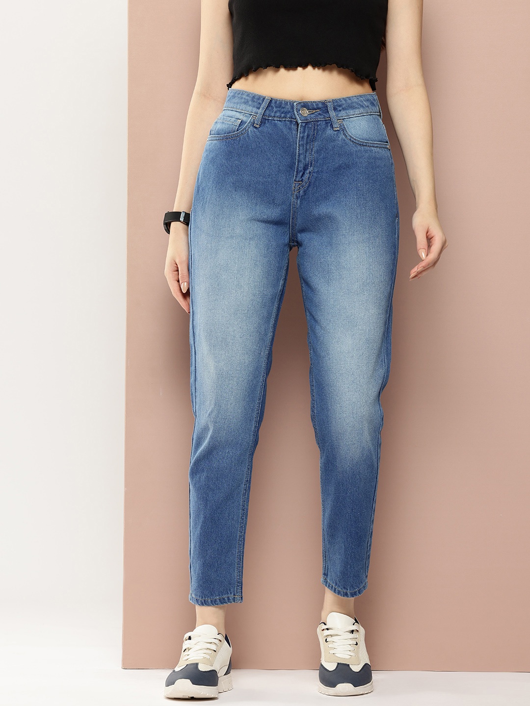 

Harvard Women Pure Cotton High-Rise Light Fade Mom Fit Jeans, Blue