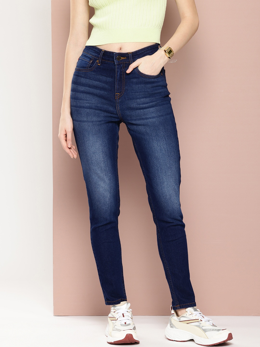 

Harvard Women Skinny Fit High-Rise Heavy Fade Stretchable Jeans, Blue