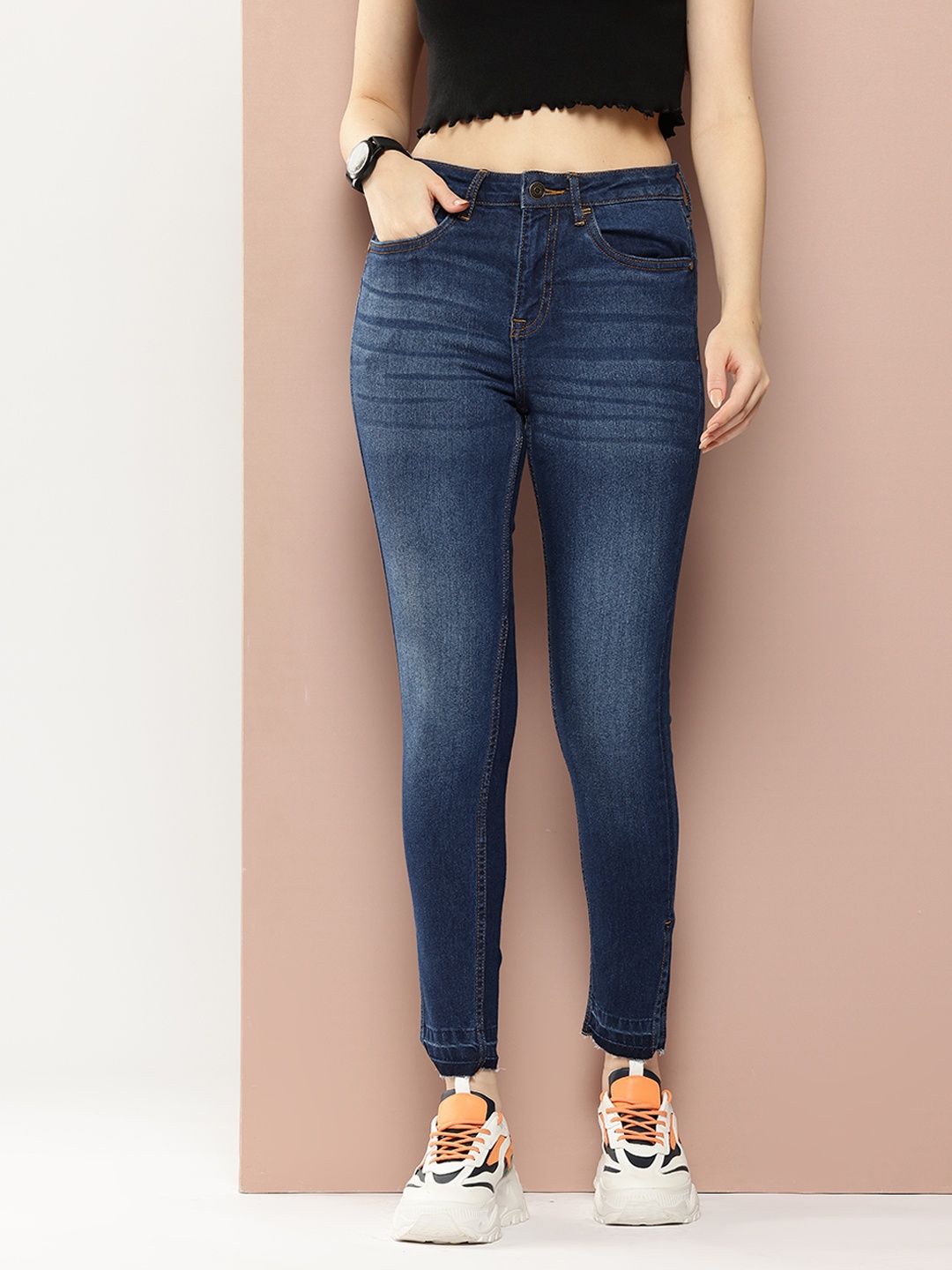 

Harvard Women Skinny Fit High-Rise Light Fade Stretchable Jeans, Navy blue