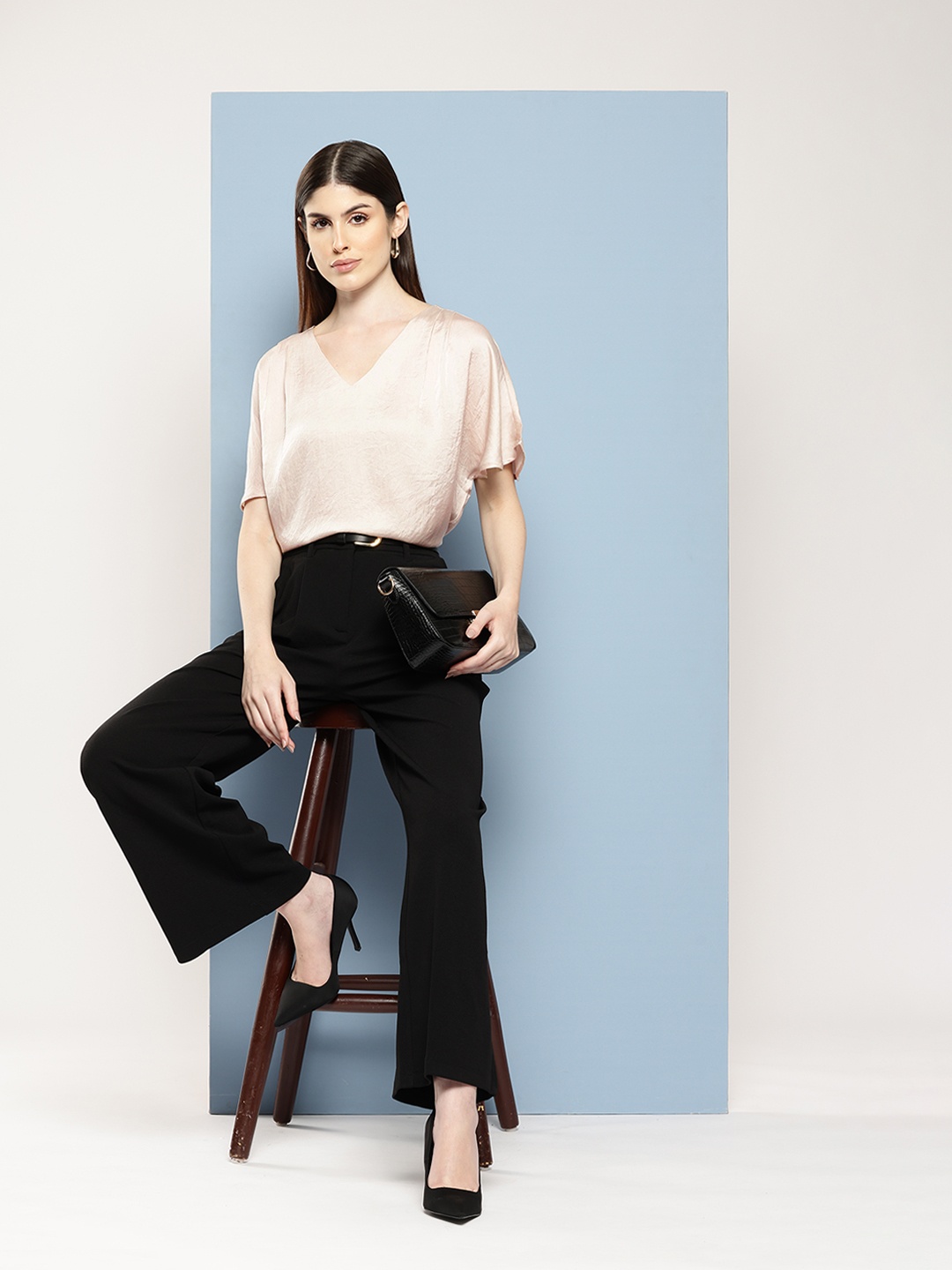 

Chemistry Extended Sleeves Satin Top, Beige