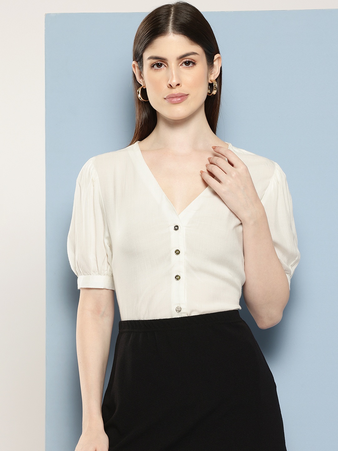 

Chemistry V-Neck Puff Sleeve Top, Off white