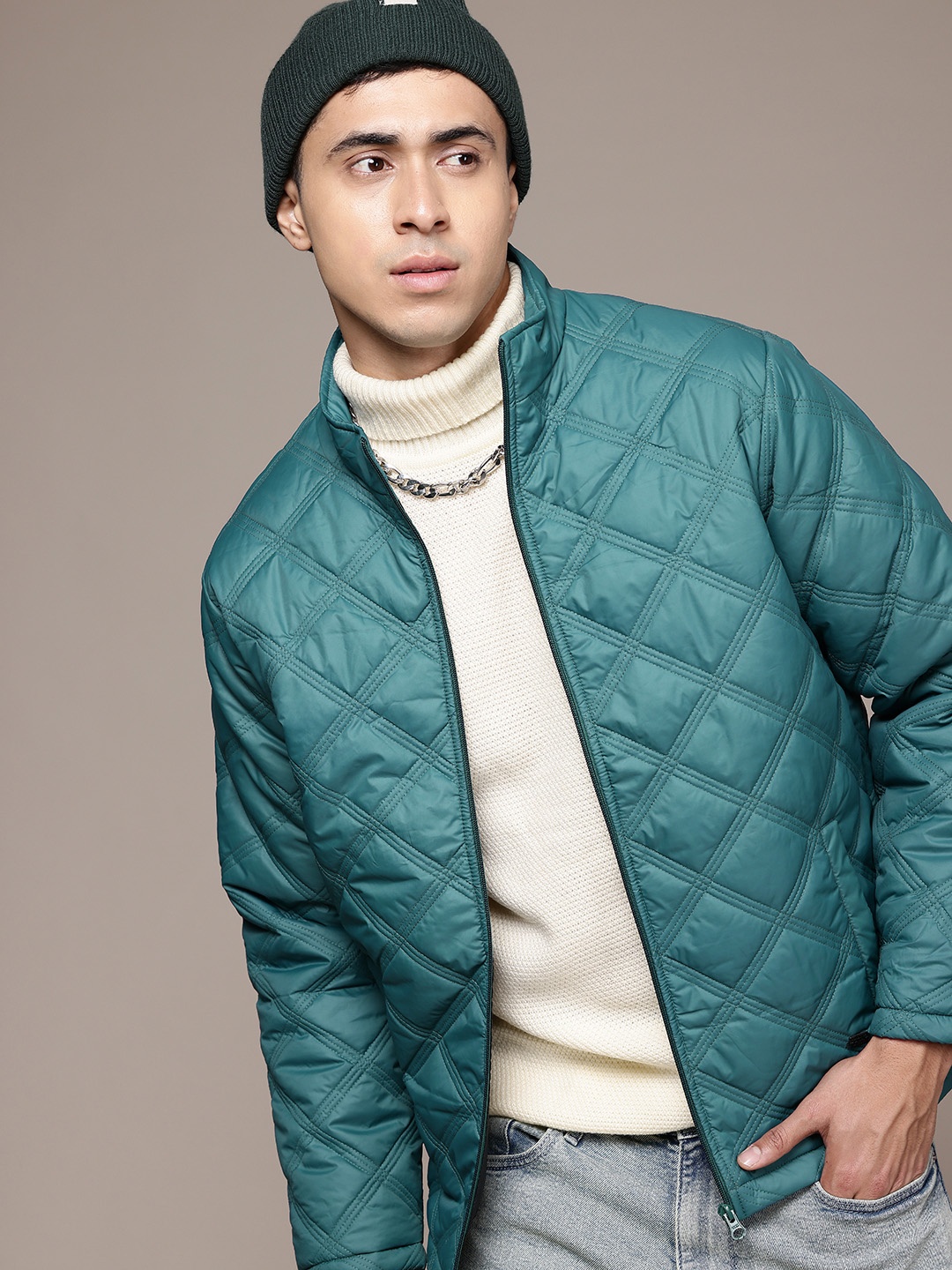 

The Roadster Lifestyle Co. Mock Collar Quilted Jacket, Turquoise blue