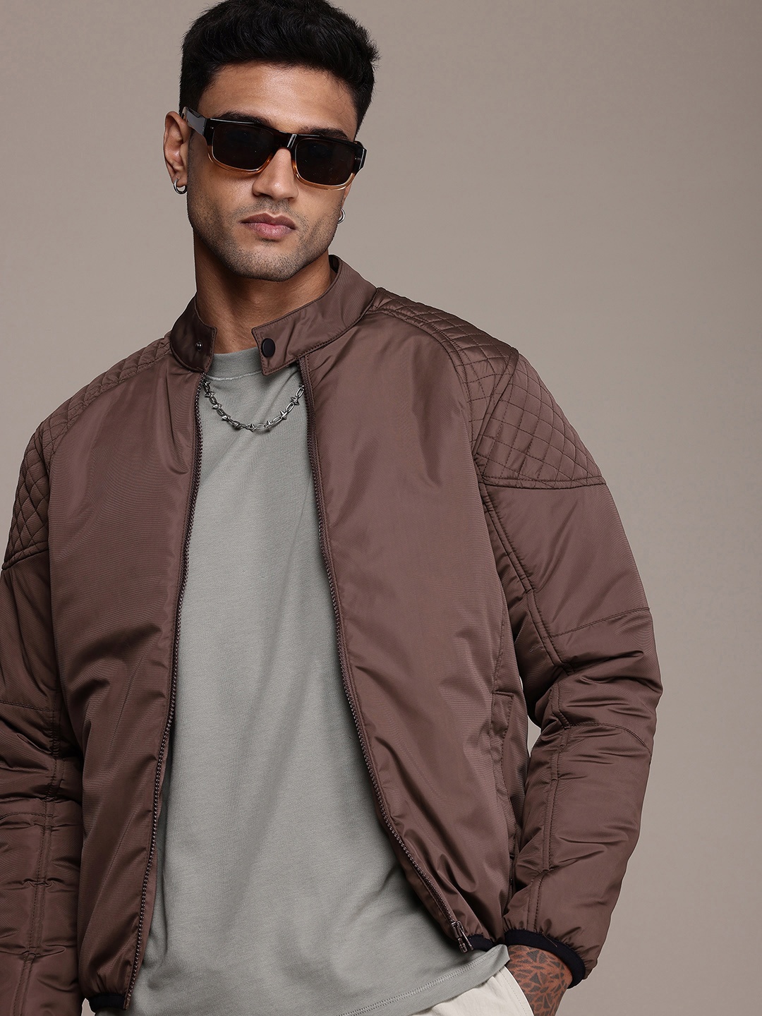 

The Roadster Life Co. Double Collar Padded Jacket, Brown