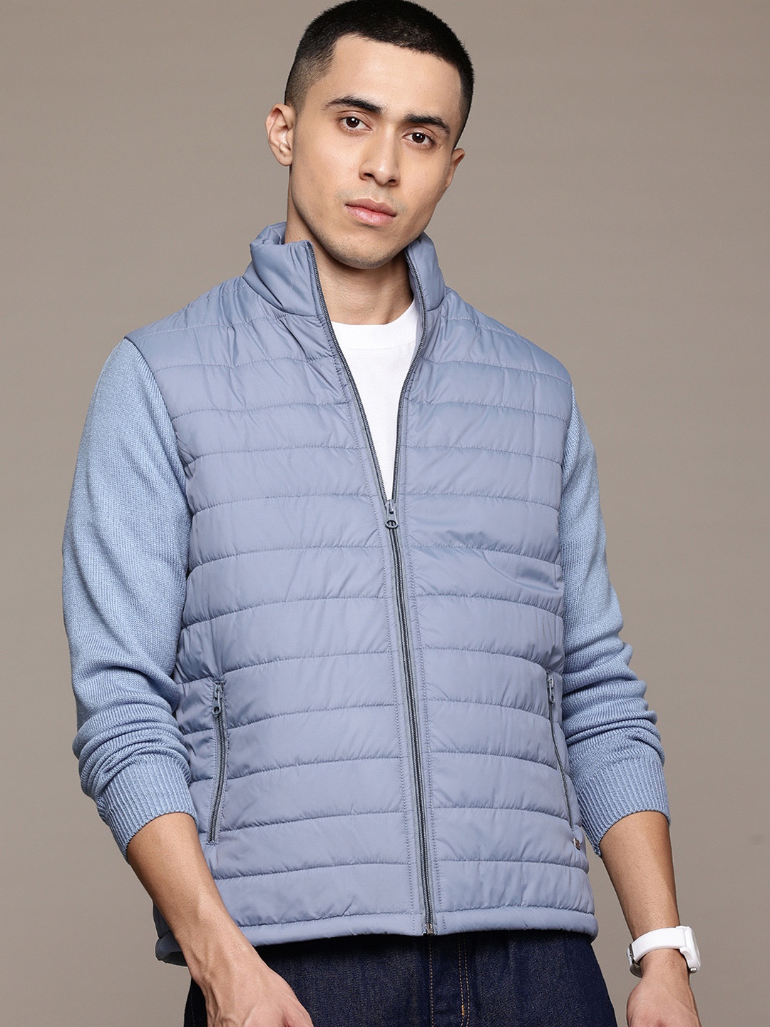 

The Roadster Lifestyle Co. Mock Collar Padded Jacket, Grey