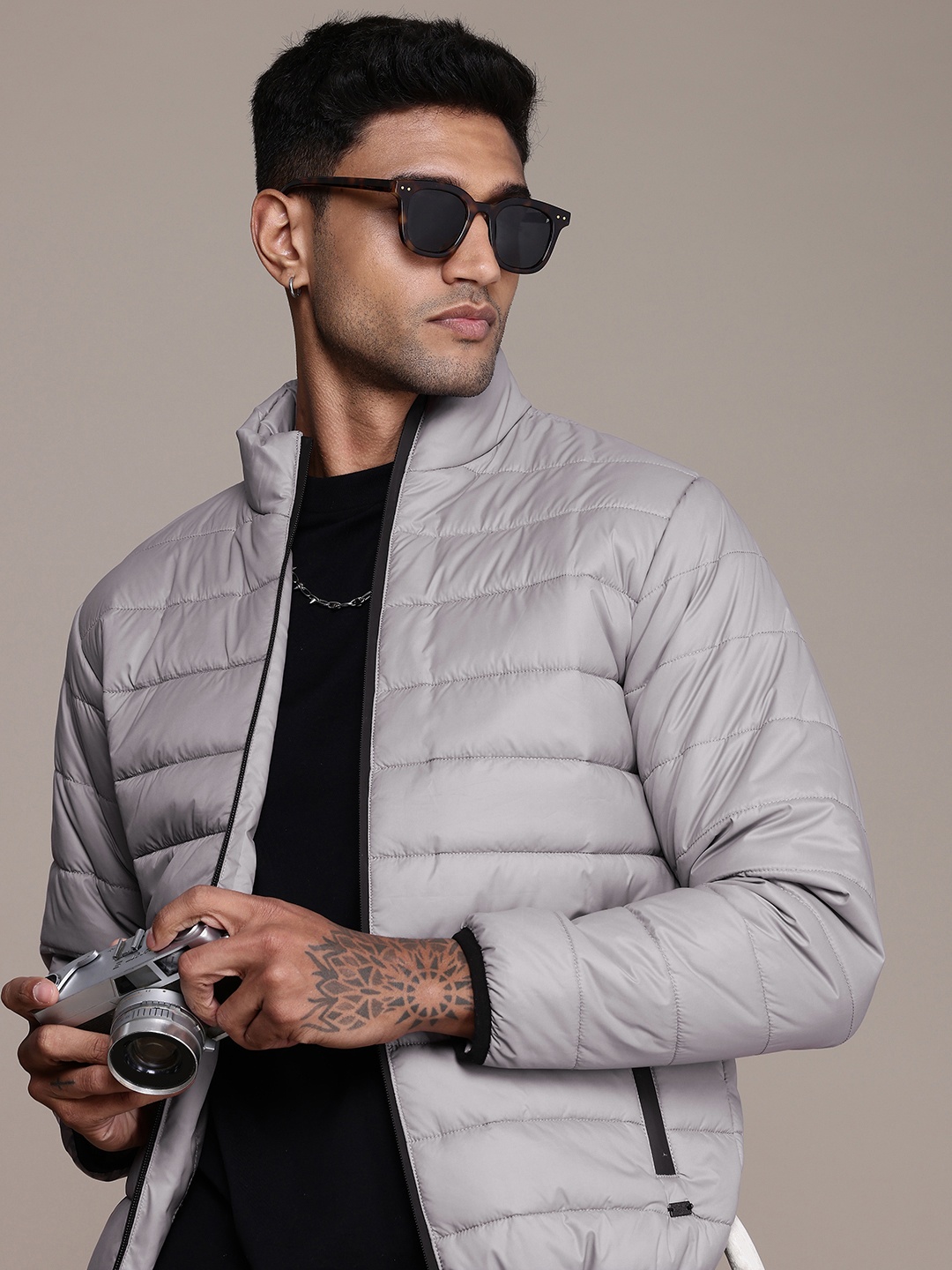 

The Roadster Life Co. Mock Collar Padded Jacket, Grey